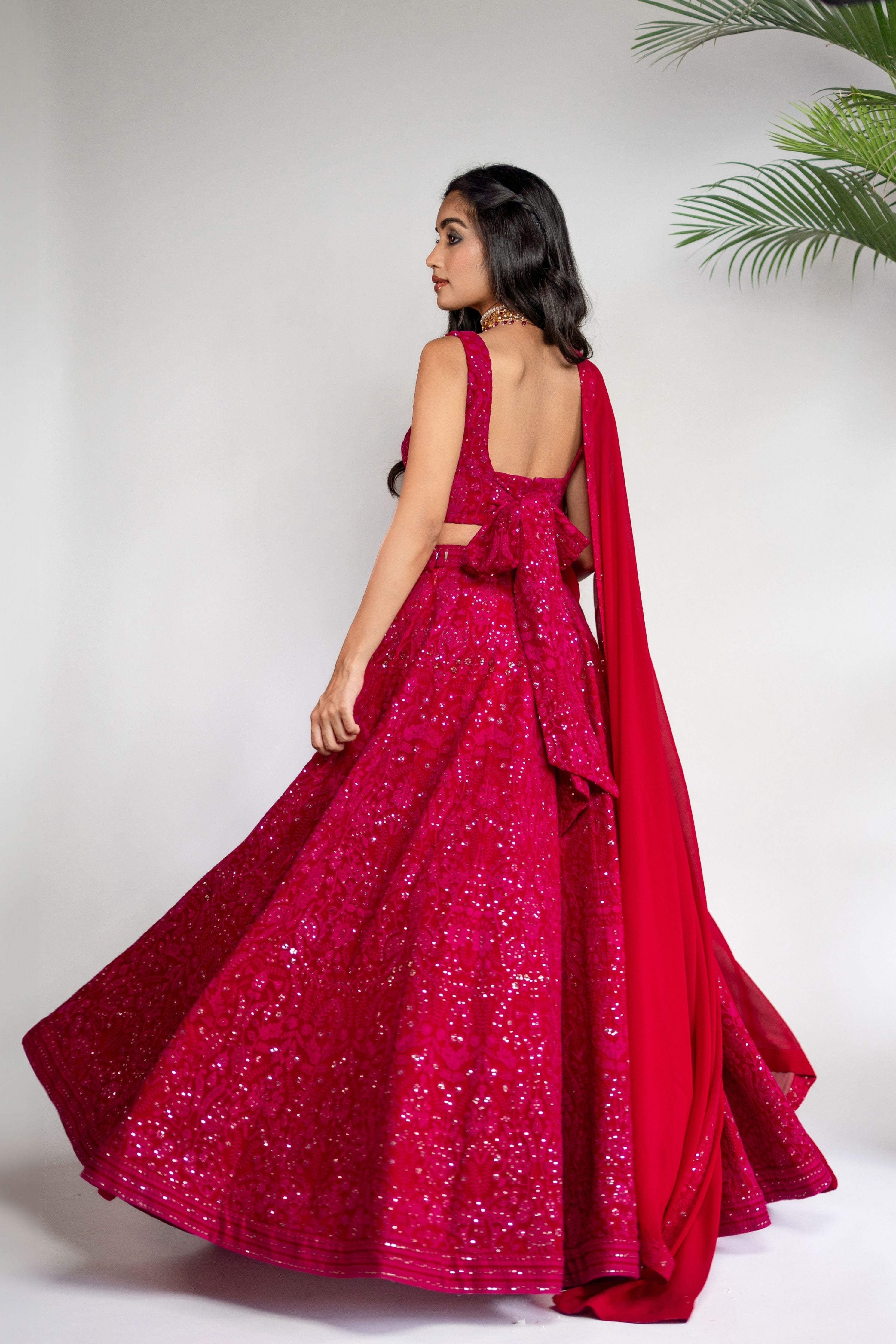 Fuchsia Chikankari Lehenga Set