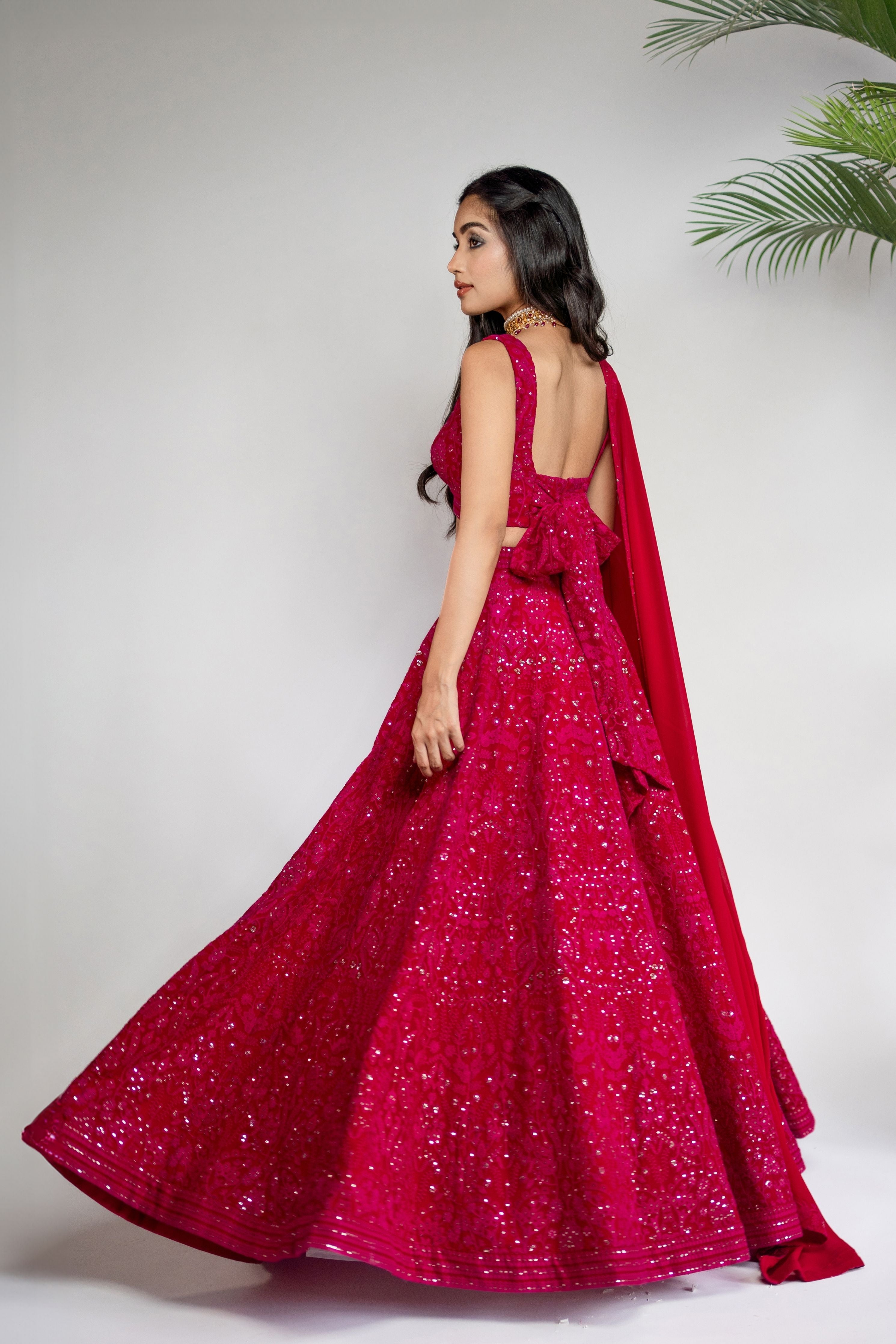Fuchsia Chikankari Lehenga Set