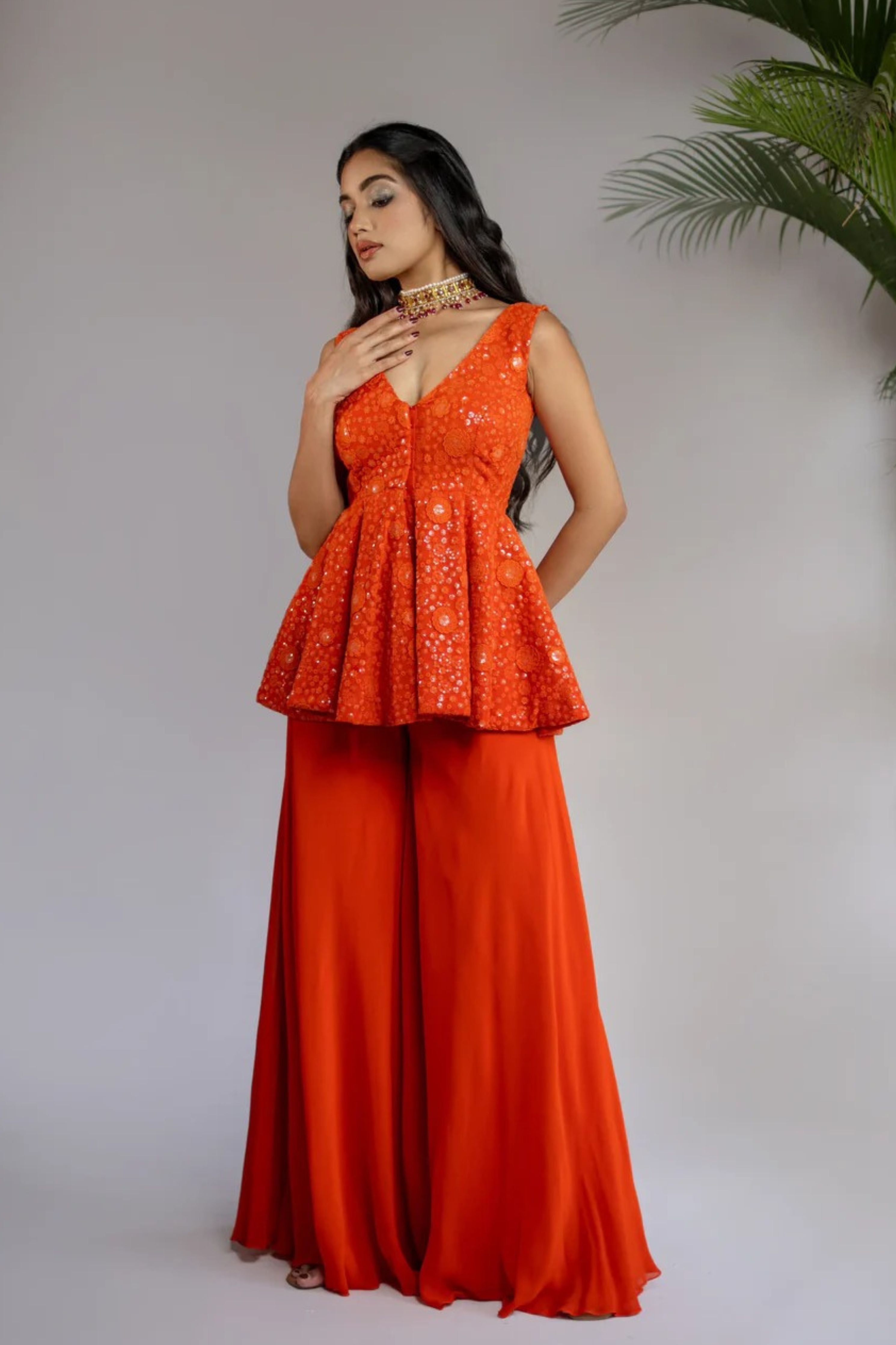 Rust Orange Chikankari Palazzo Set