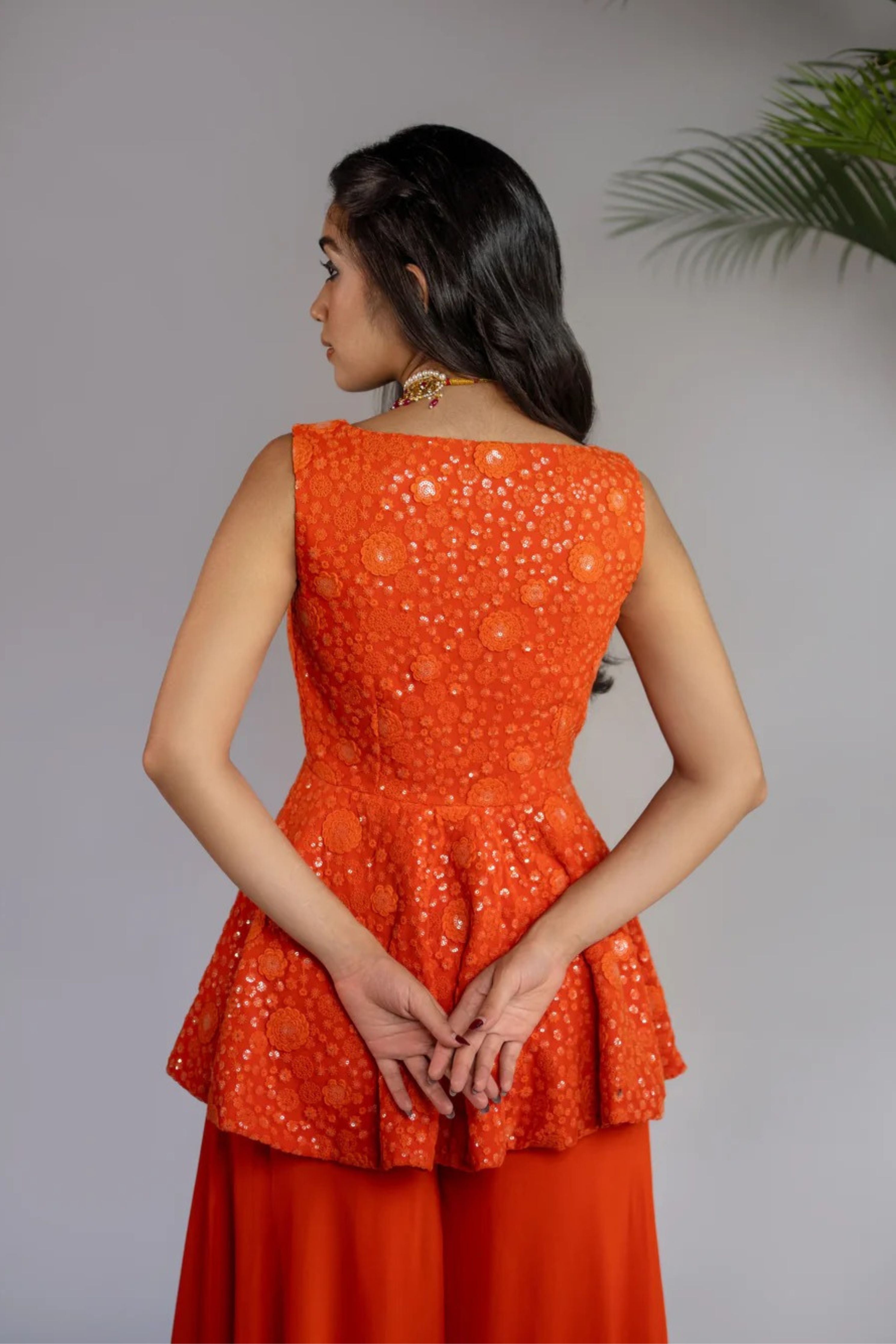 Rust Orange Chikankari Palazzo Set