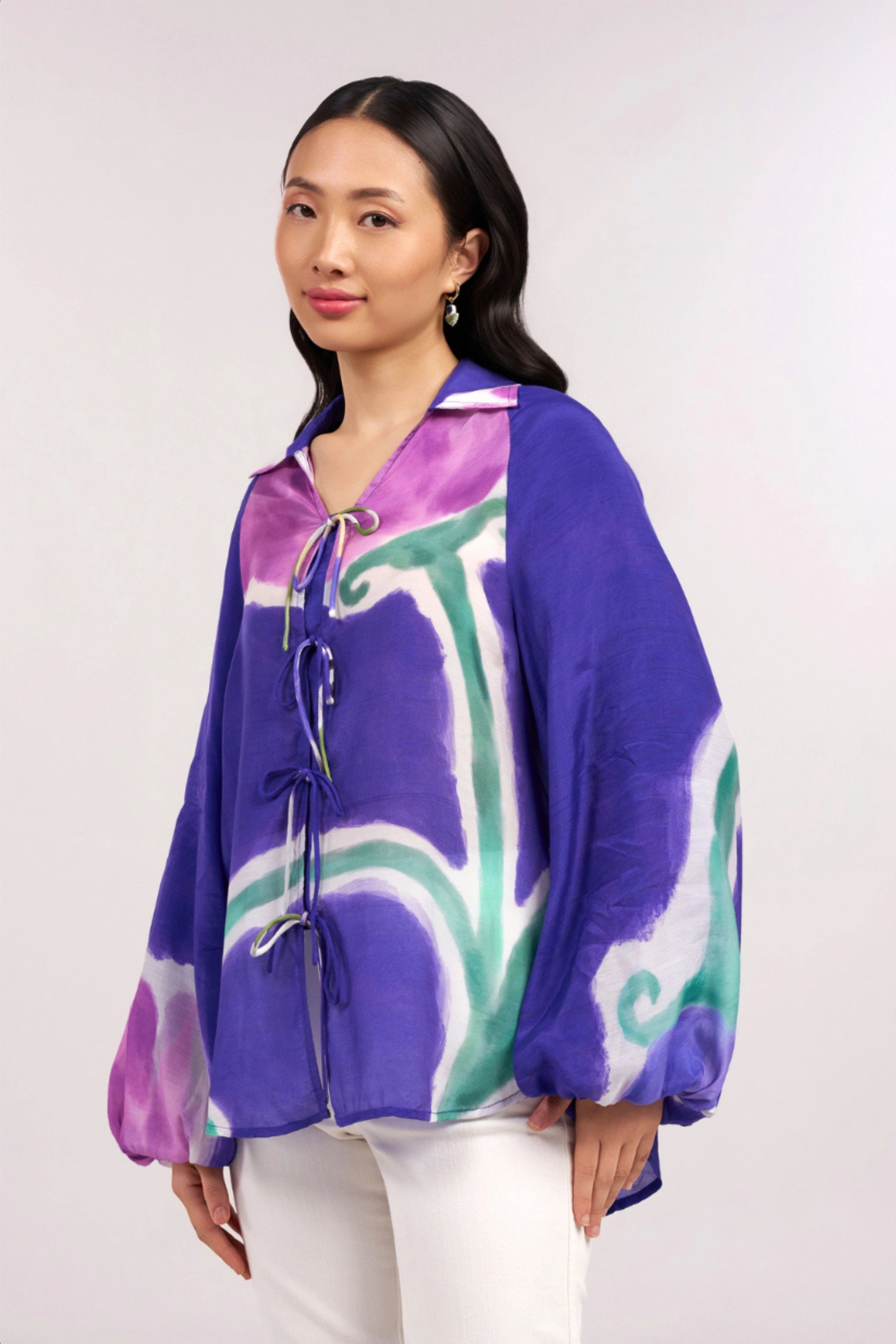 Midnight Tulip Tie-Up Shirt