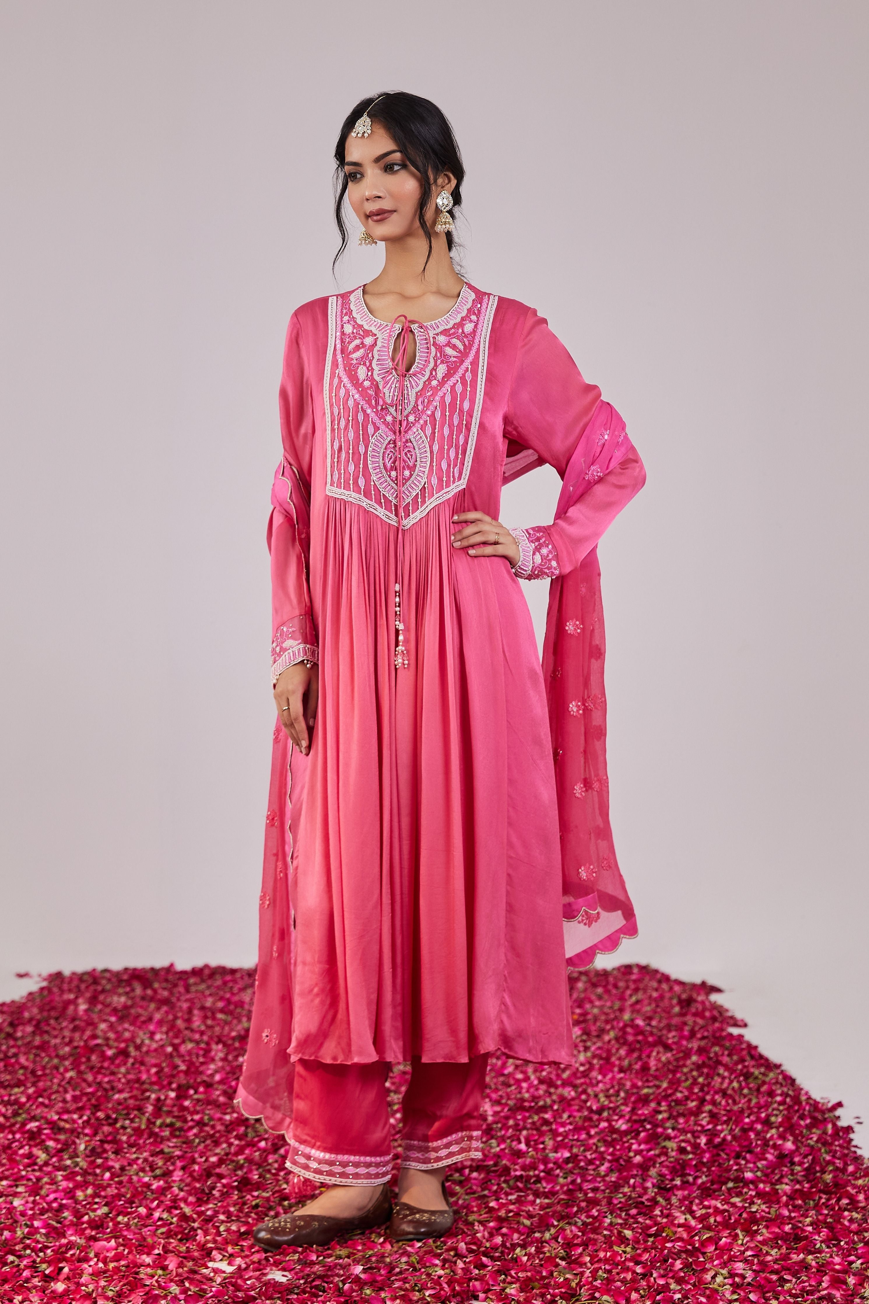 Pink Satin Kurta Set