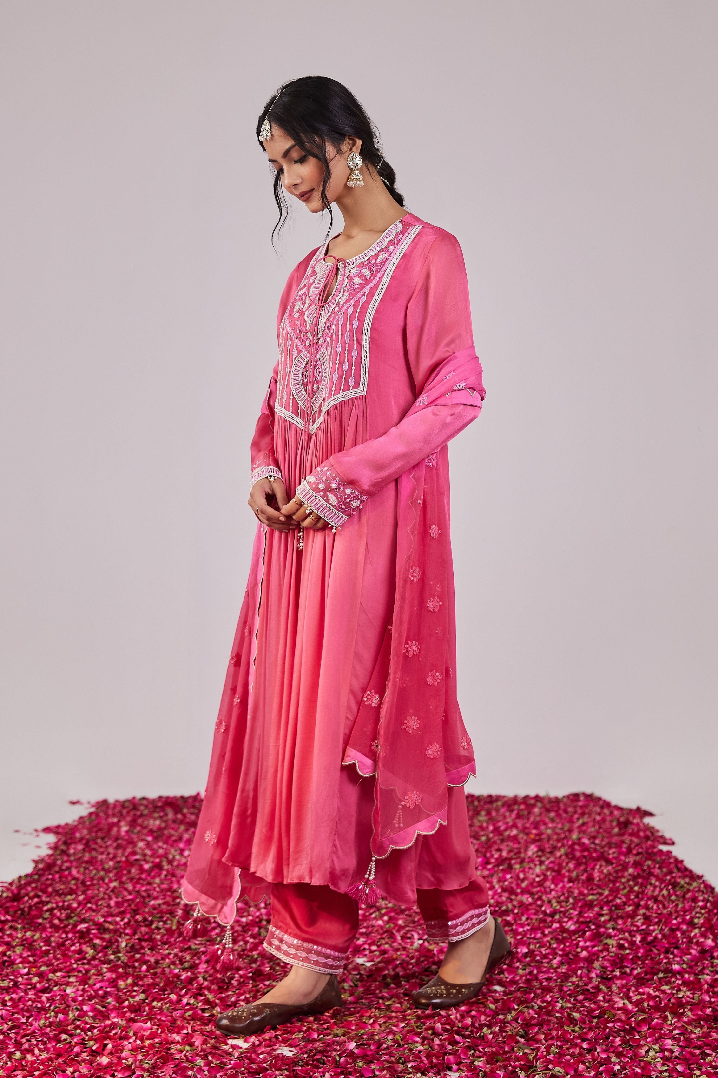 Pink Satin Kurta Set