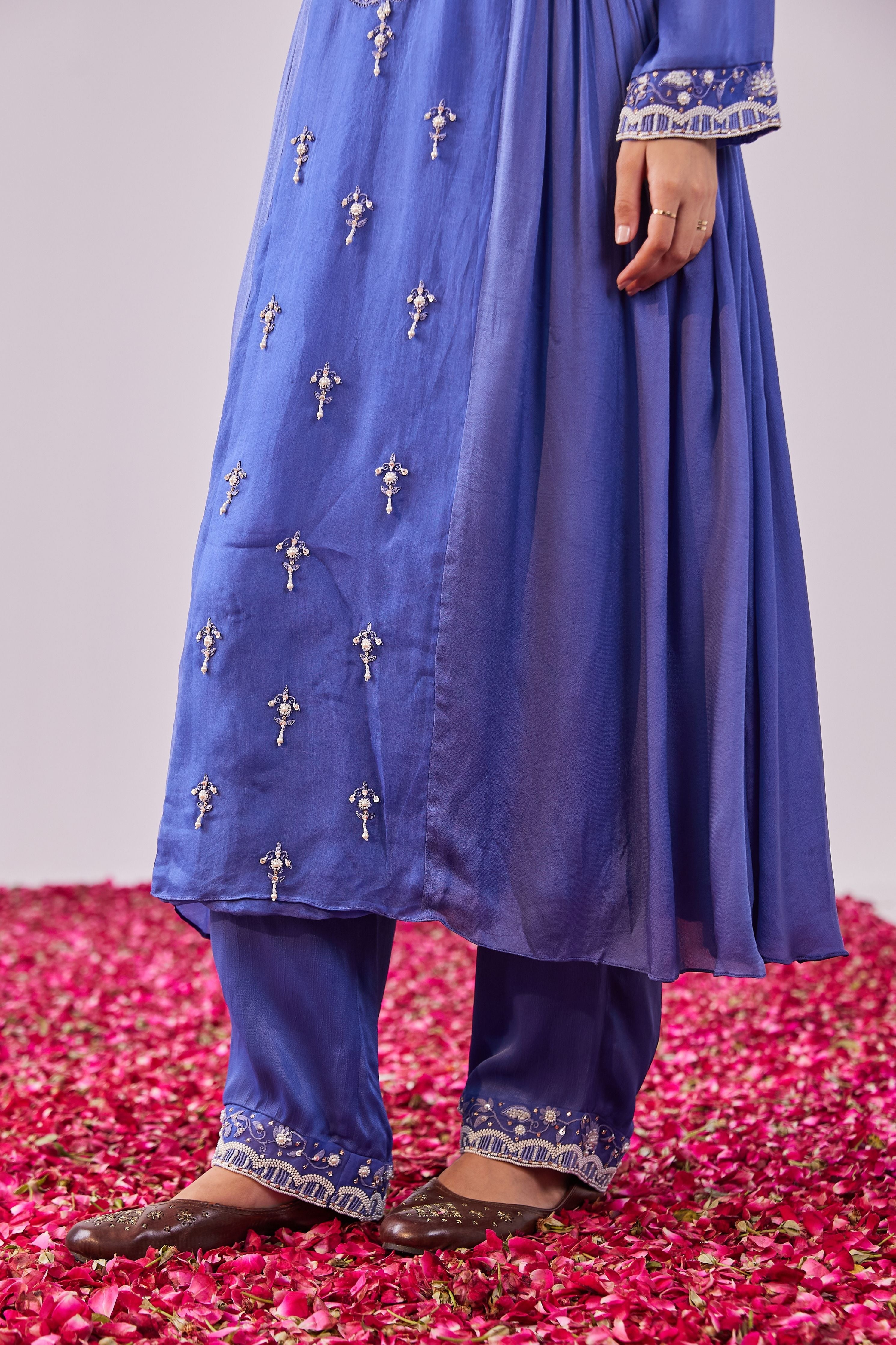 Pearl Work Kurta Set In Midnight