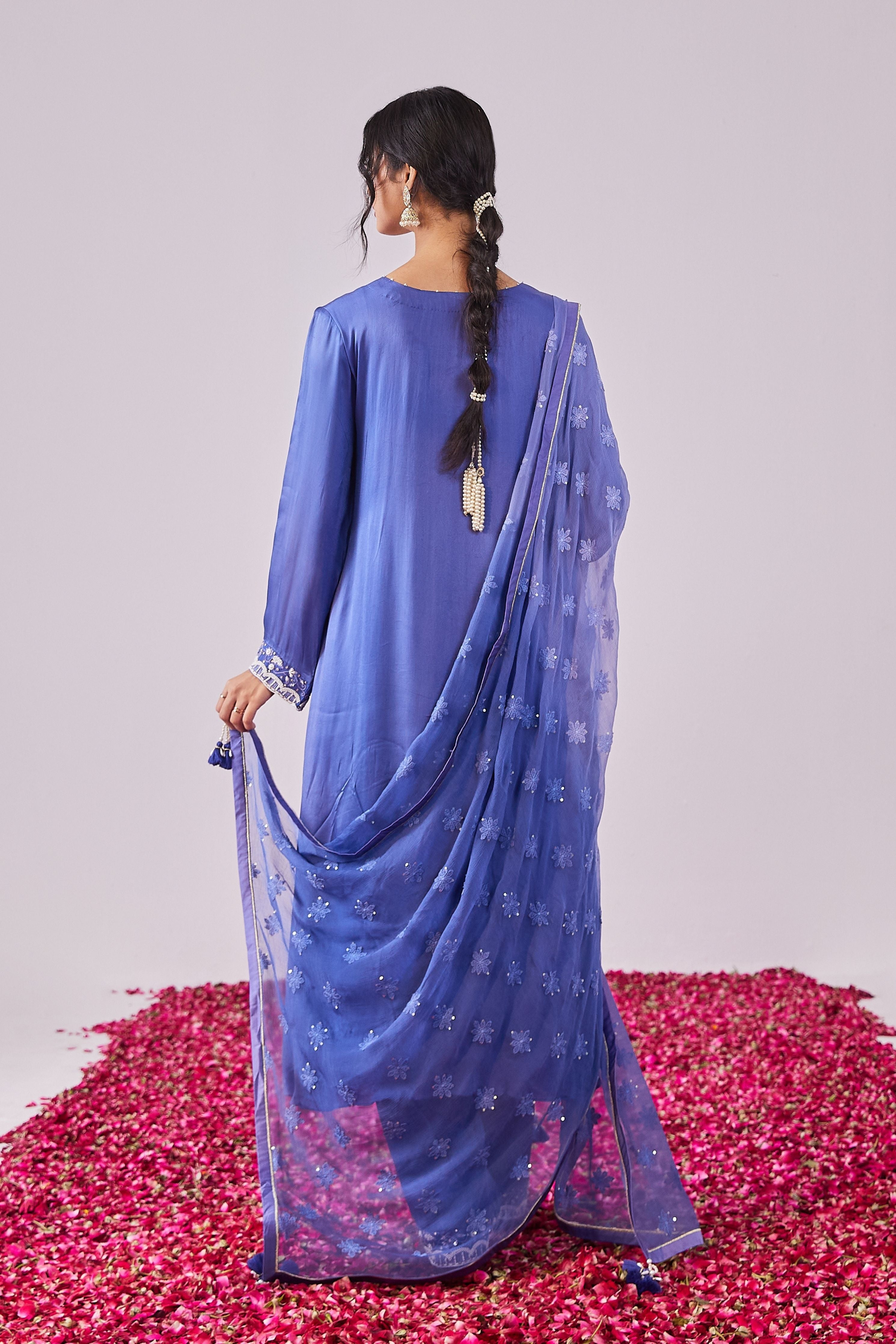 Pearl Work Kurta Set In Midnight