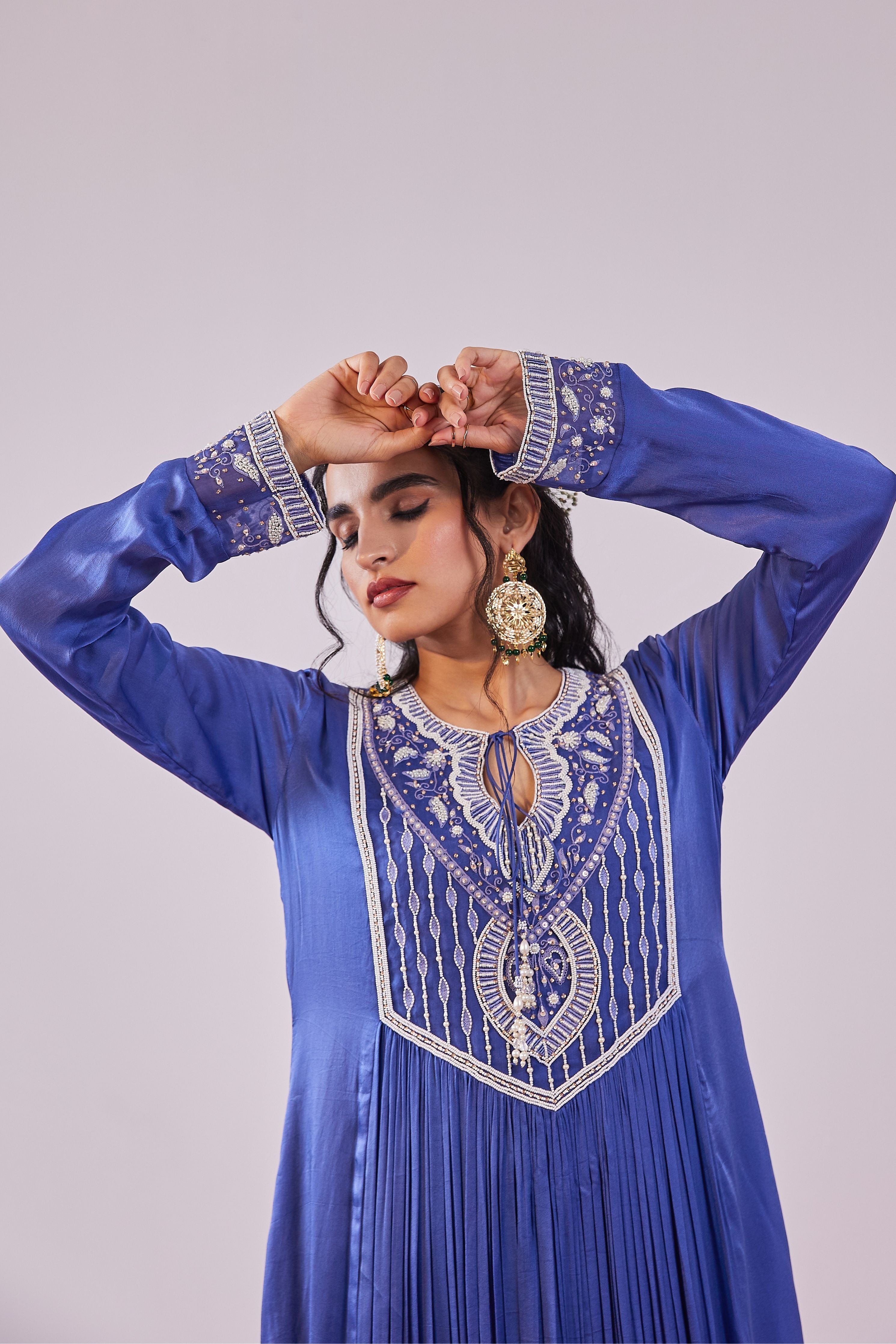 Pearl Work Kurta Set In Blue