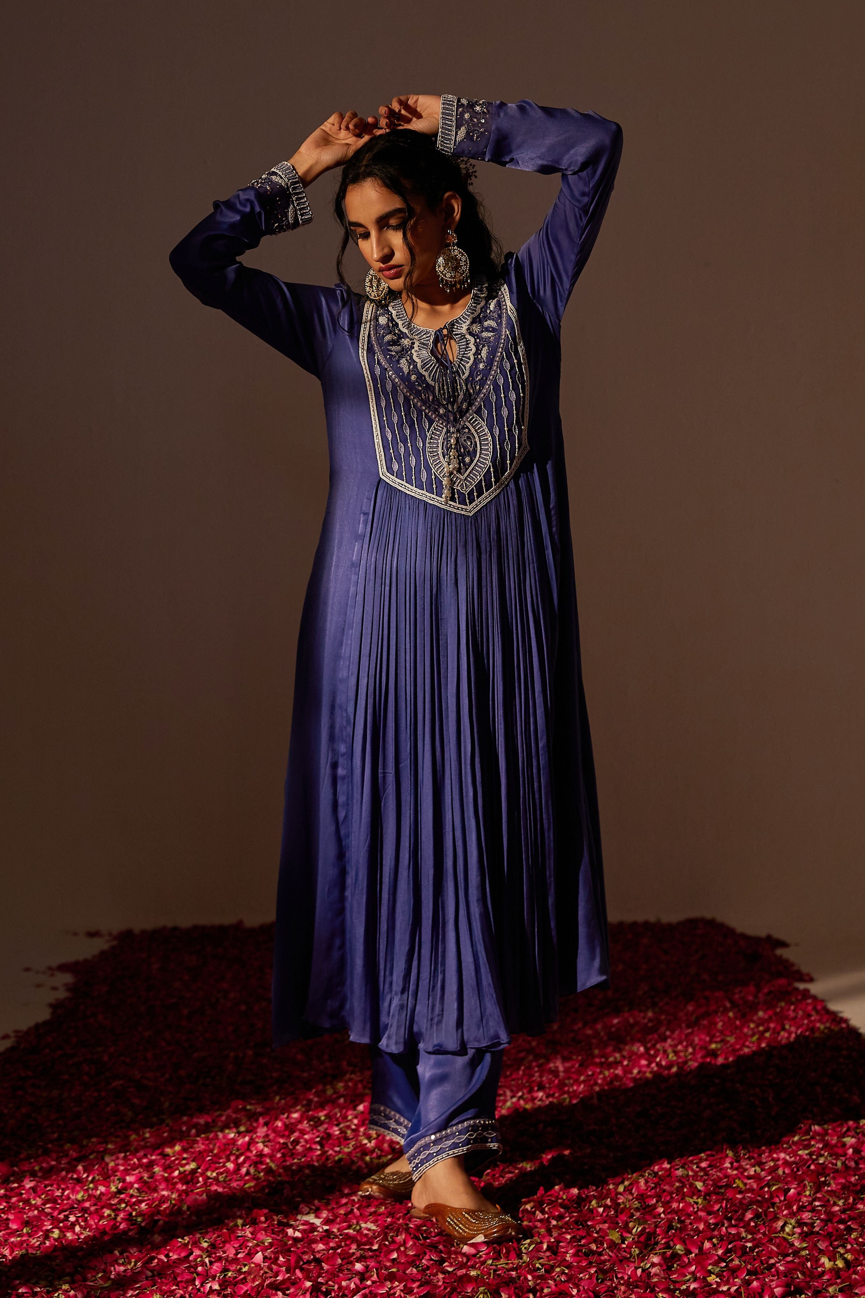 Pearl Work Kurta Set In Blue