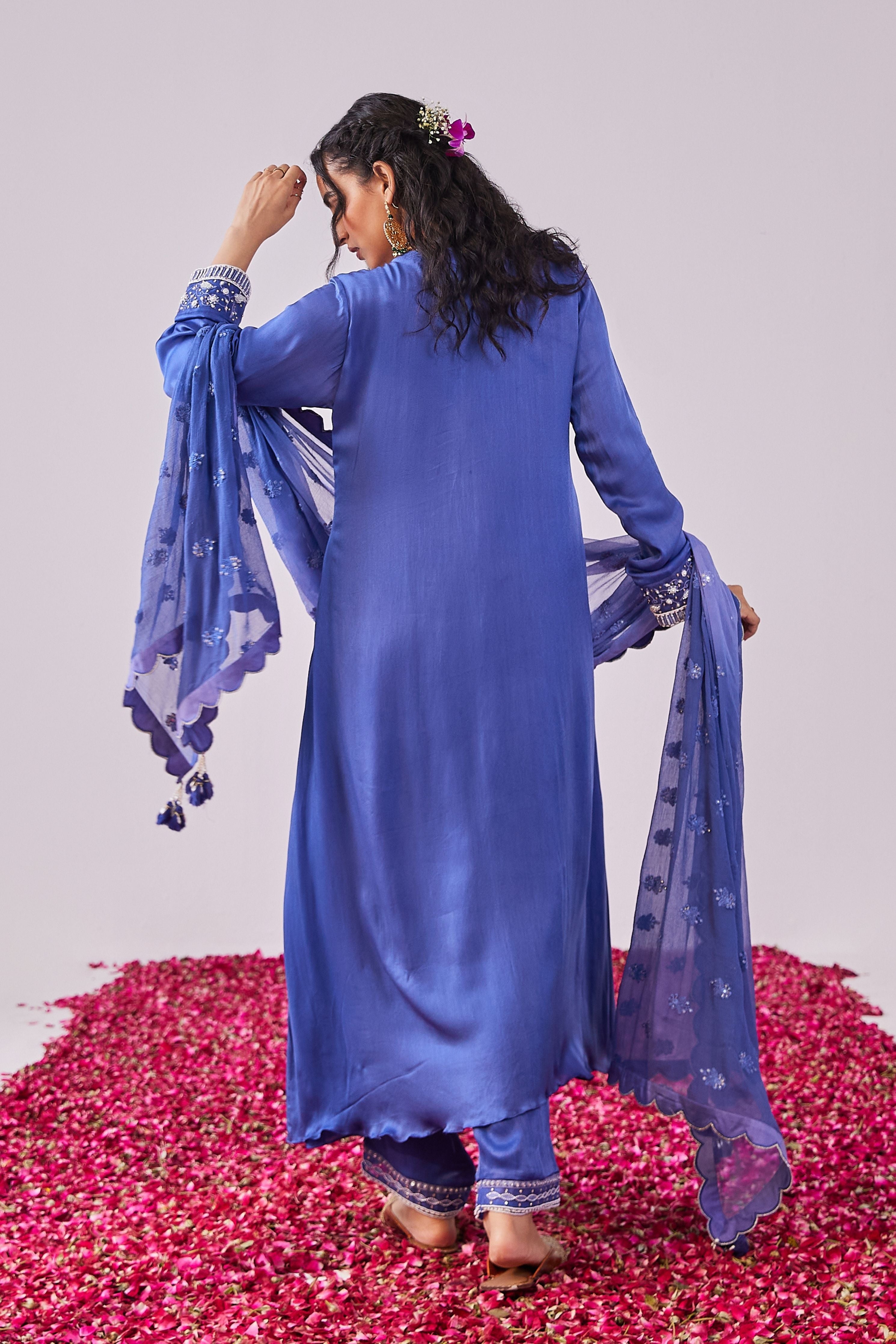 Pearl Work Kurta Set In Blue