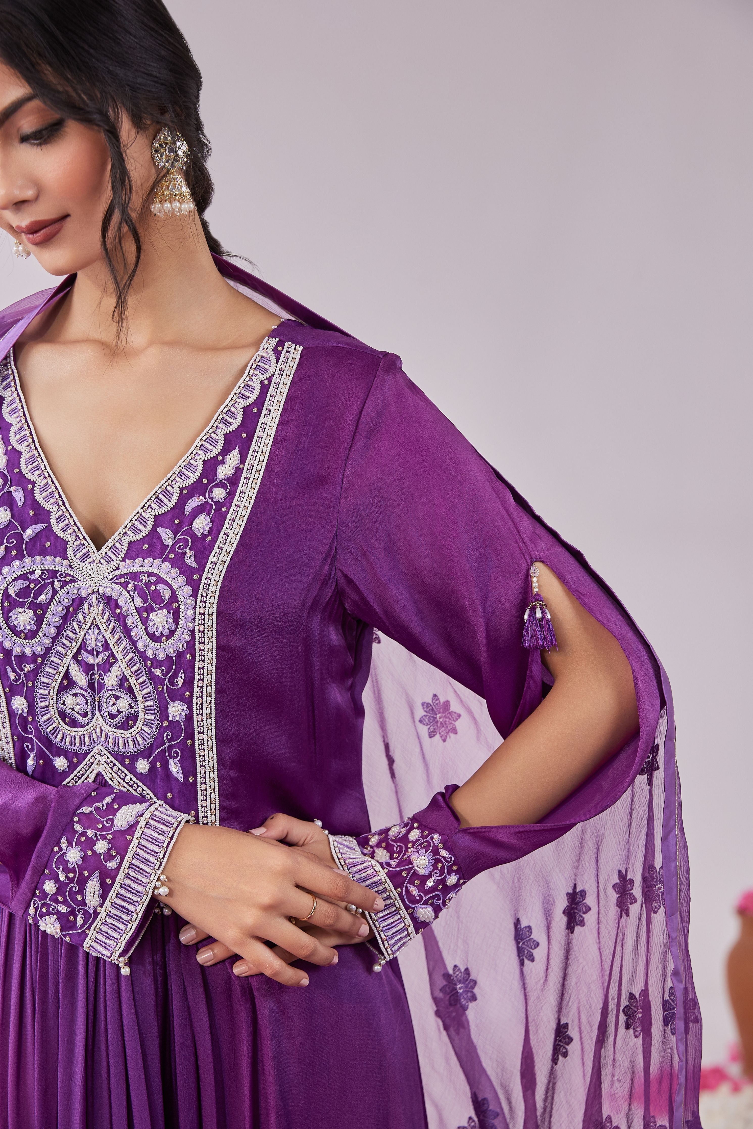 Jamun Pearl Work Kurta Set