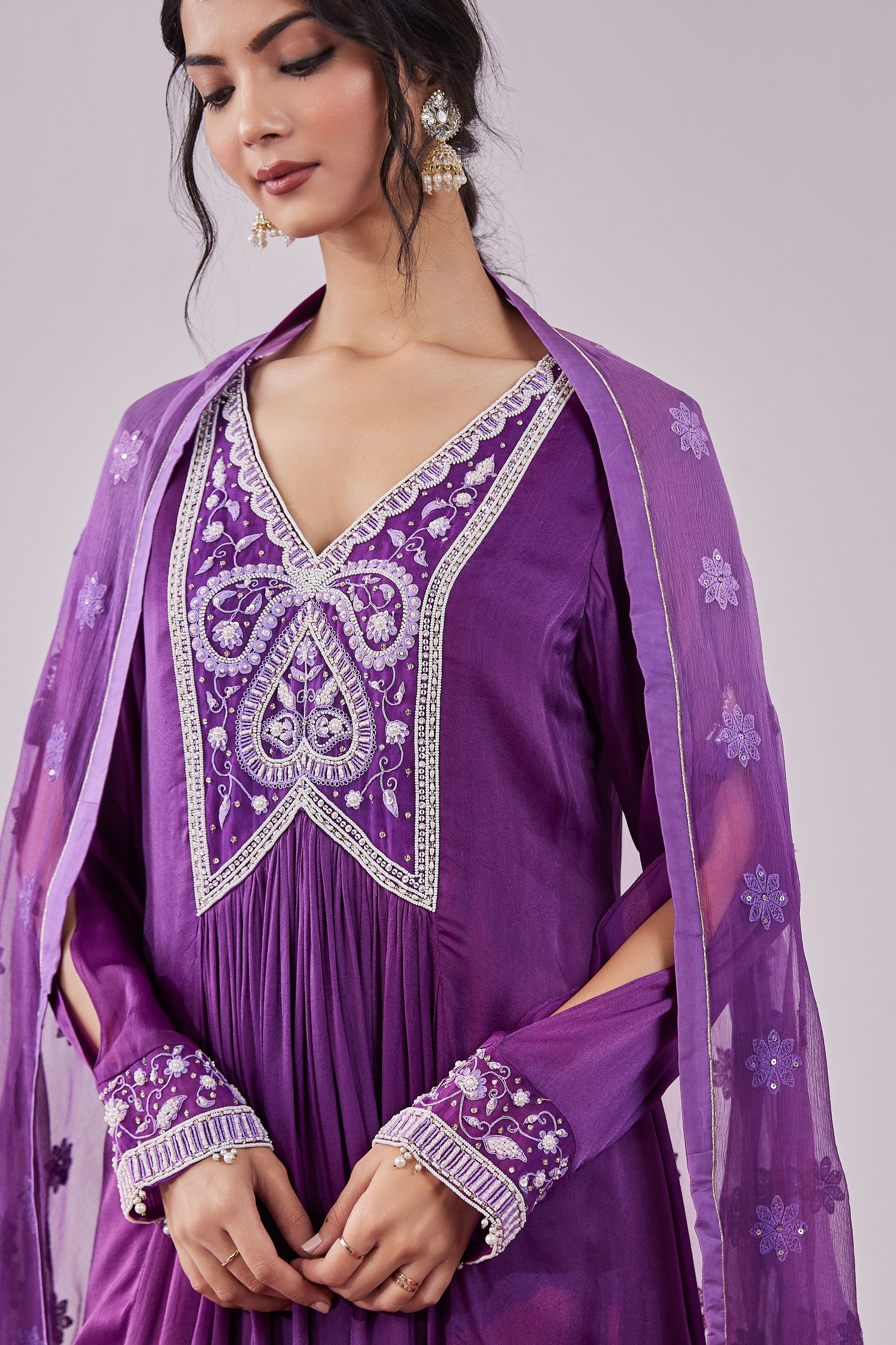 Jamun Pearl Work Kurta Set