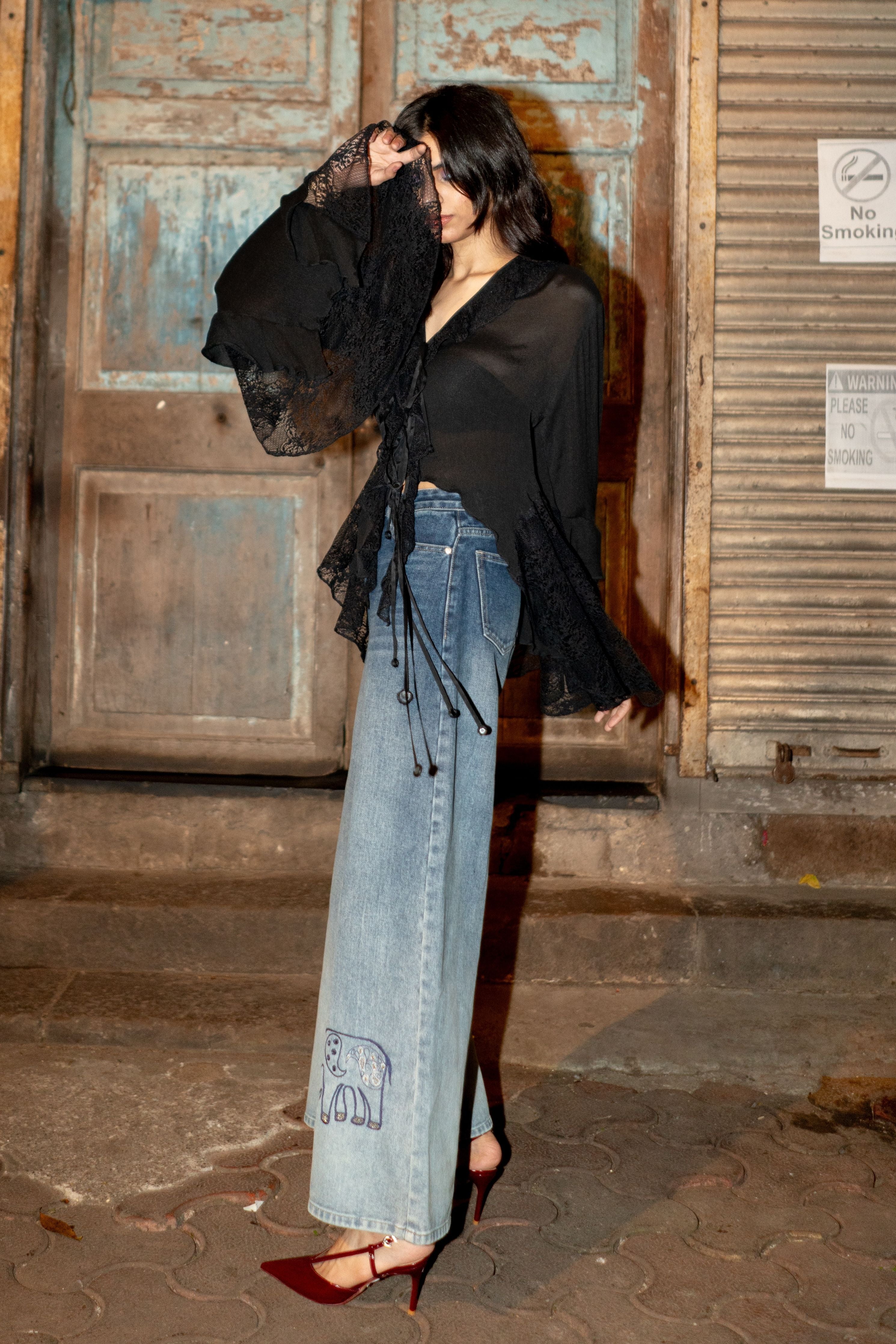 Midnight Ruffle Tie-Up Top