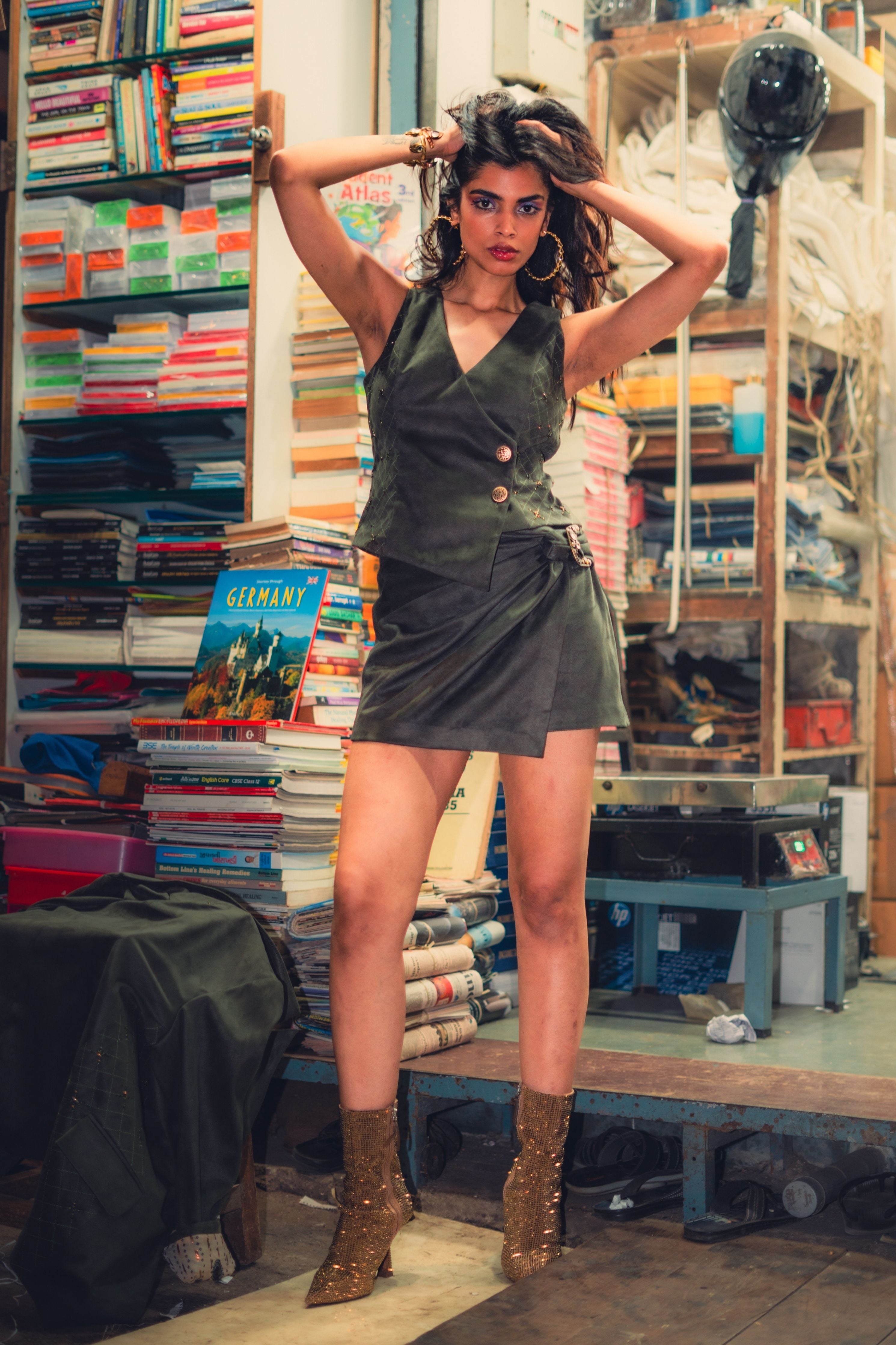 Olive Suede Mini Skirt