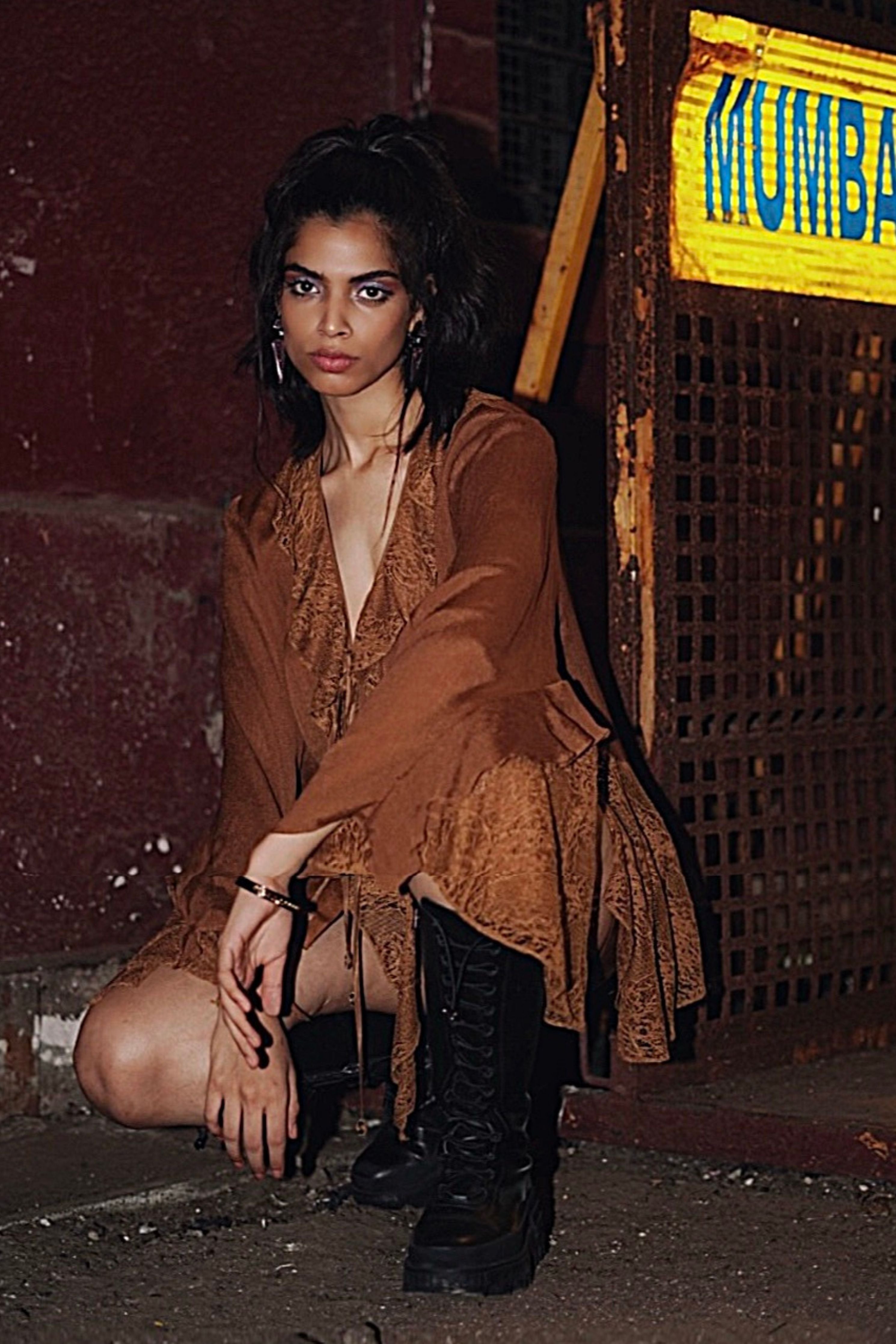 Tanned Ruffle Tie-Up Top