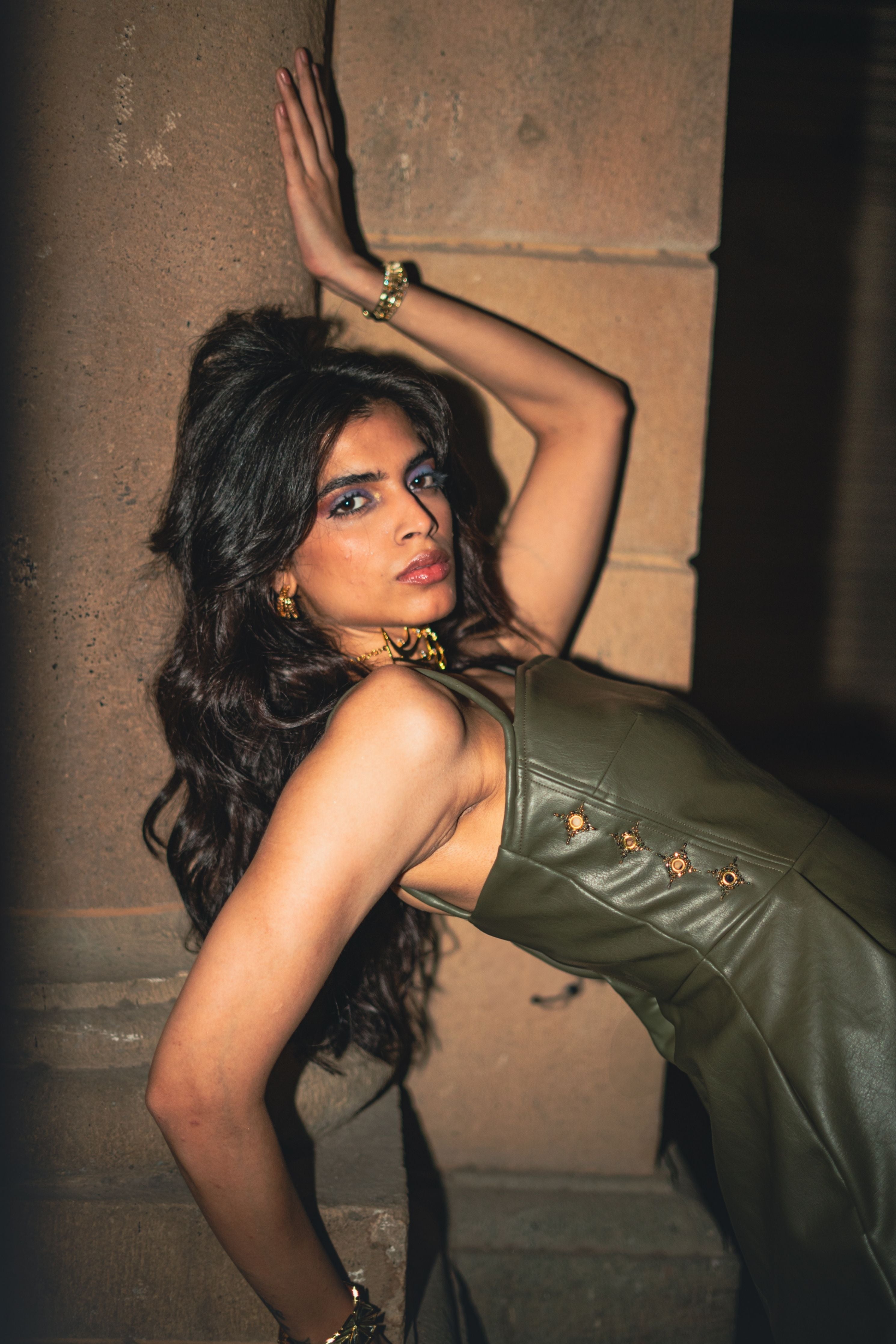 The Olive Leather Dress