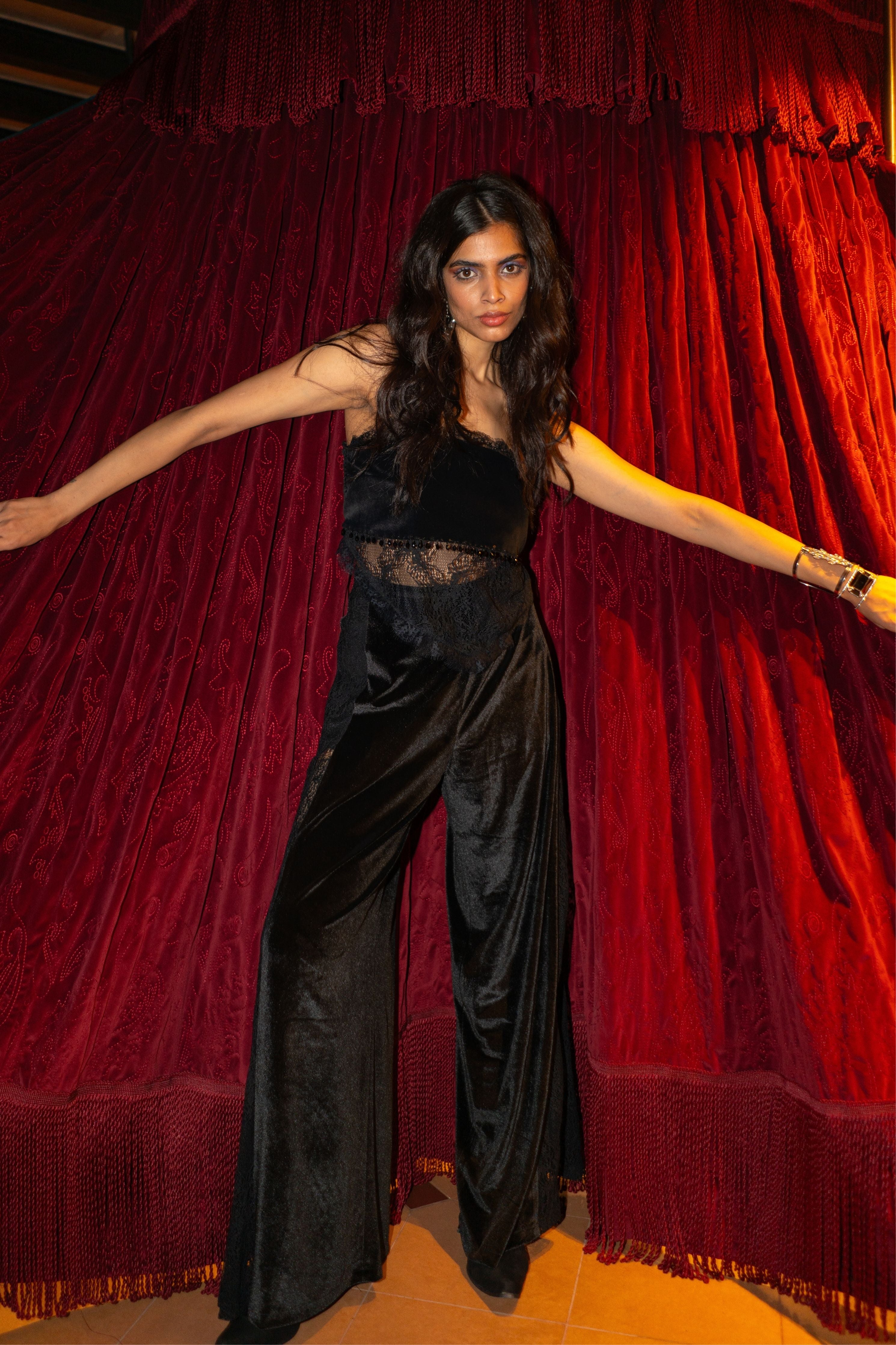 Midnight Velvet And Lace Pants