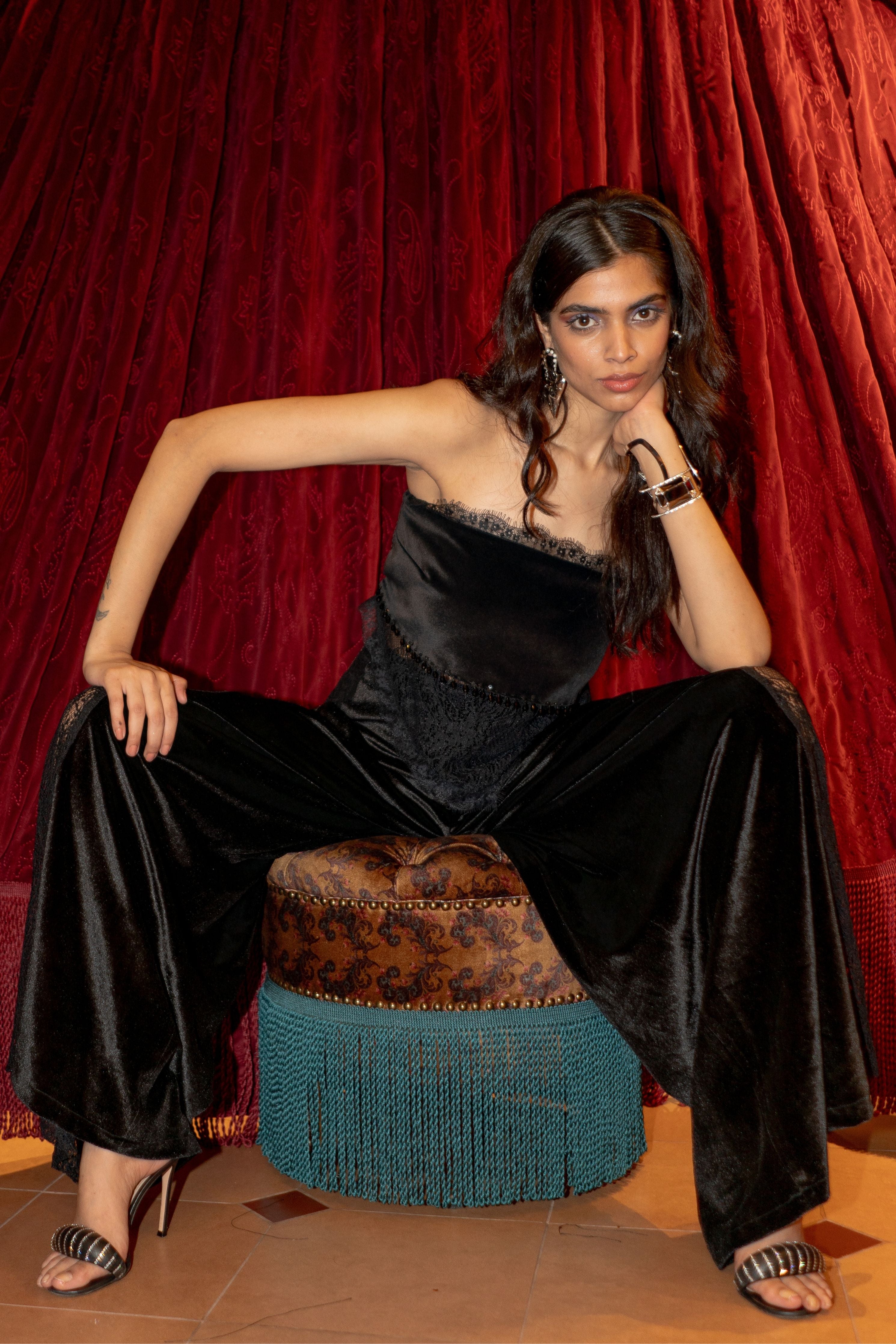 Midnight Velvet And Lace Pants