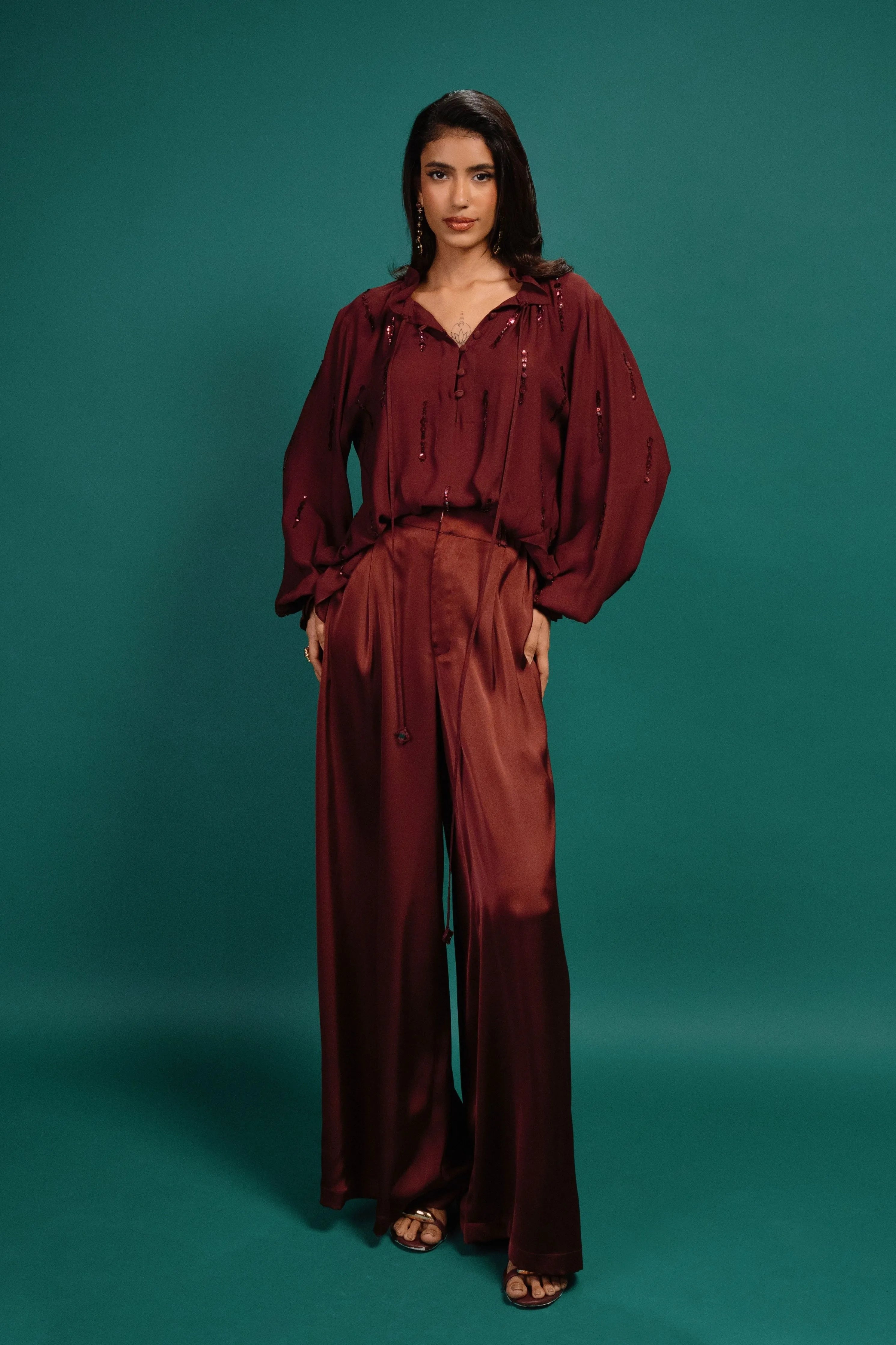 Garnet Flared Satin Pants
