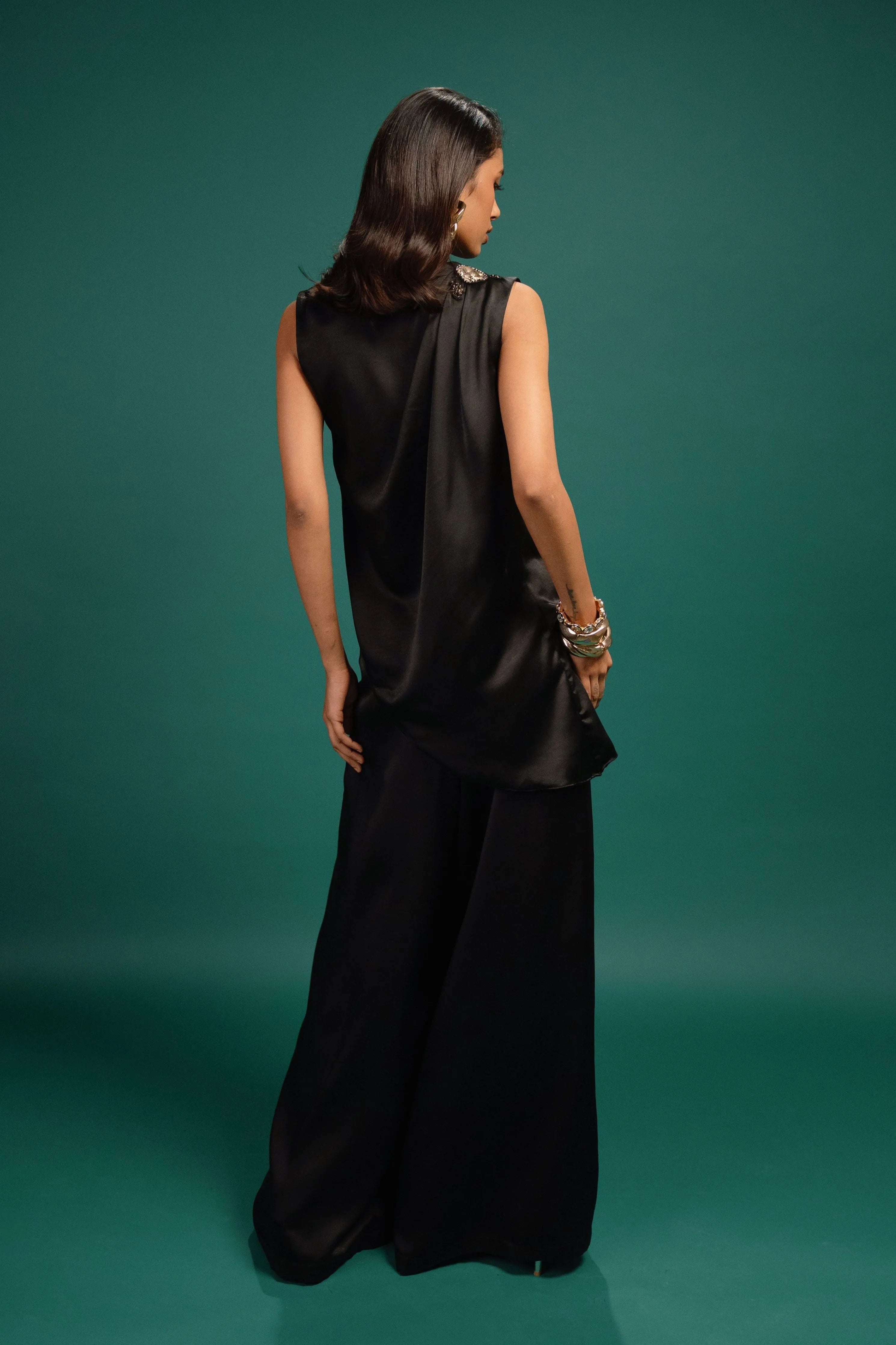Ebony Spotted Draped Satin Top