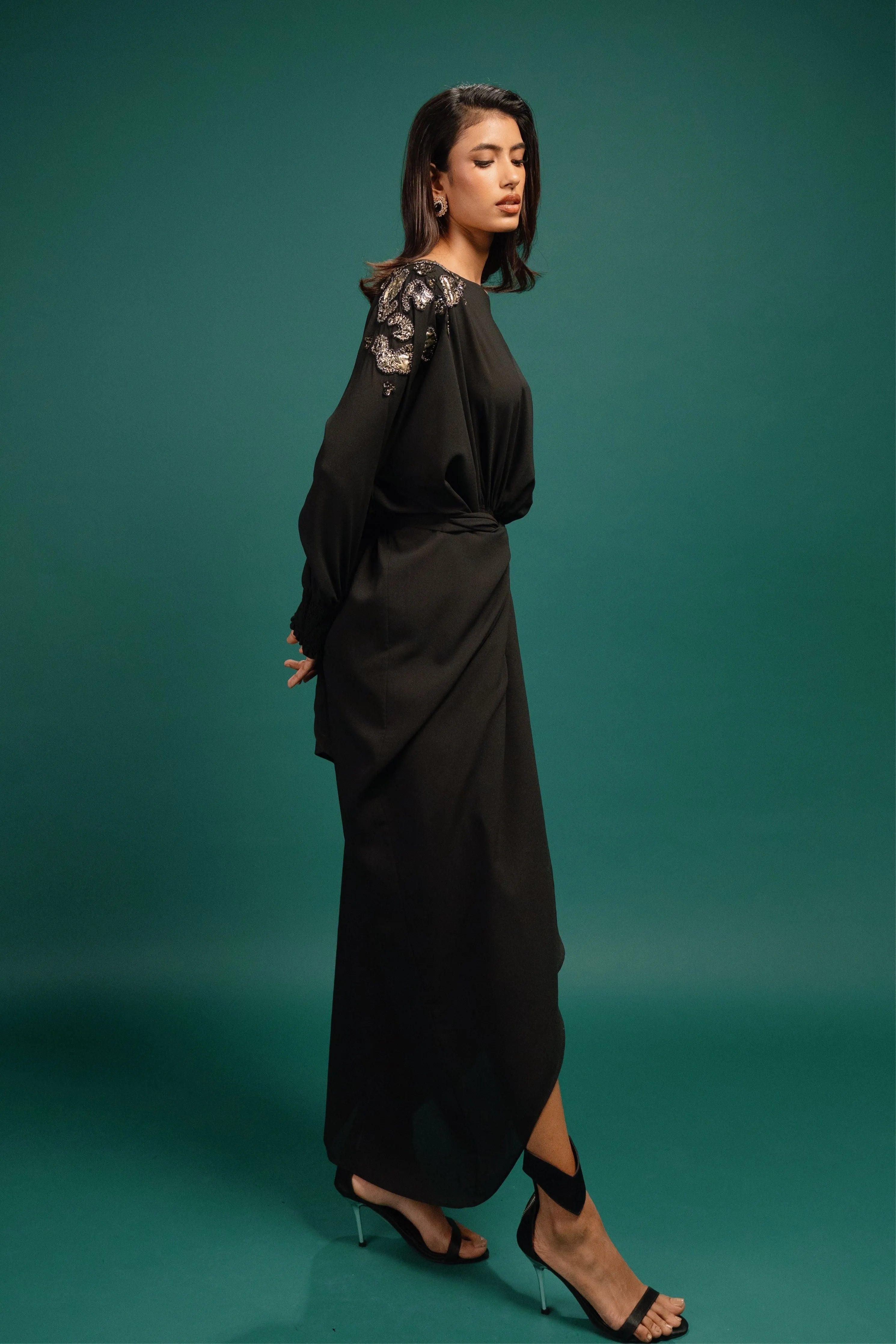Ebony Spotted Wrap Georgette Dress