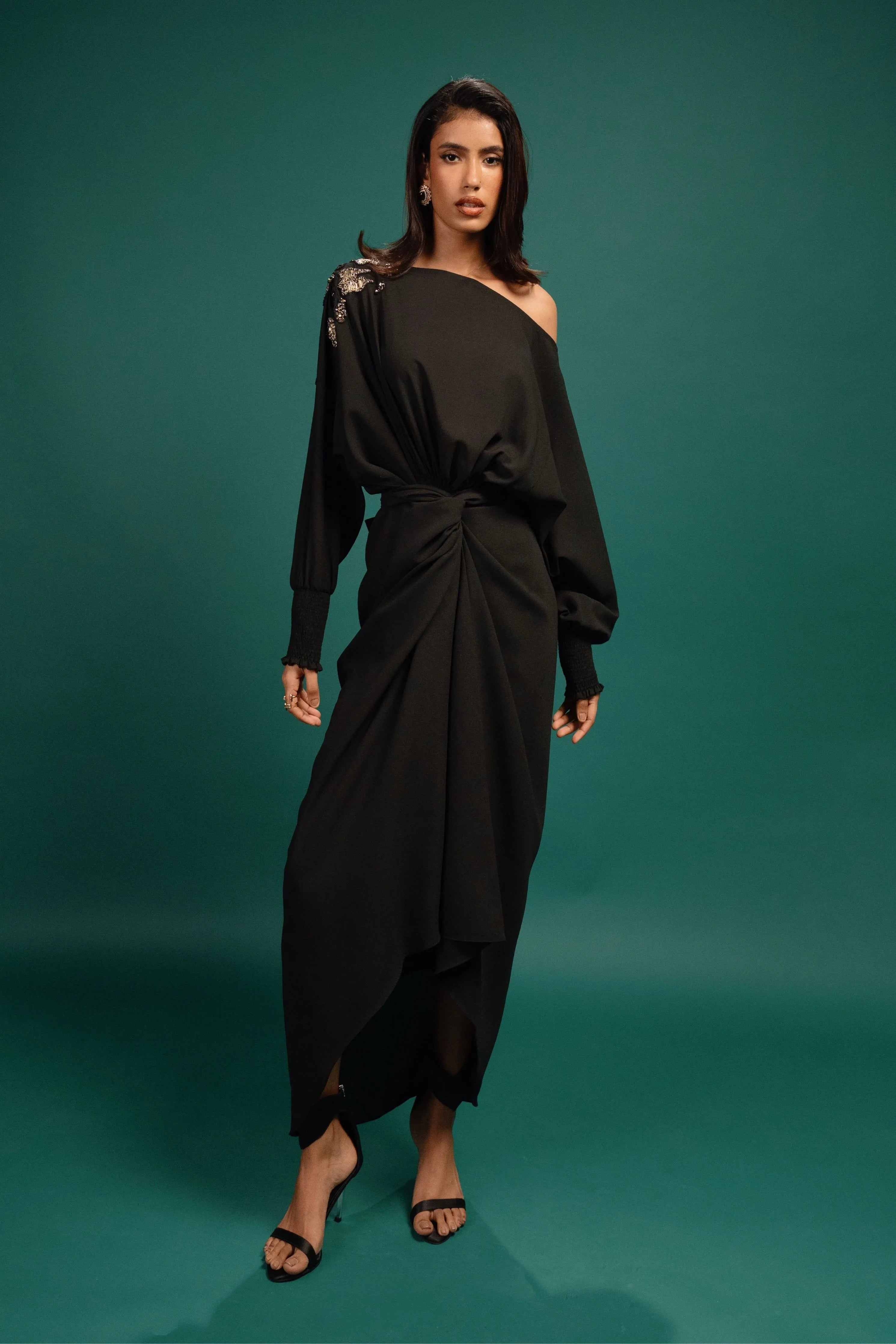 Ebony Spotted Wrap Georgette Dress