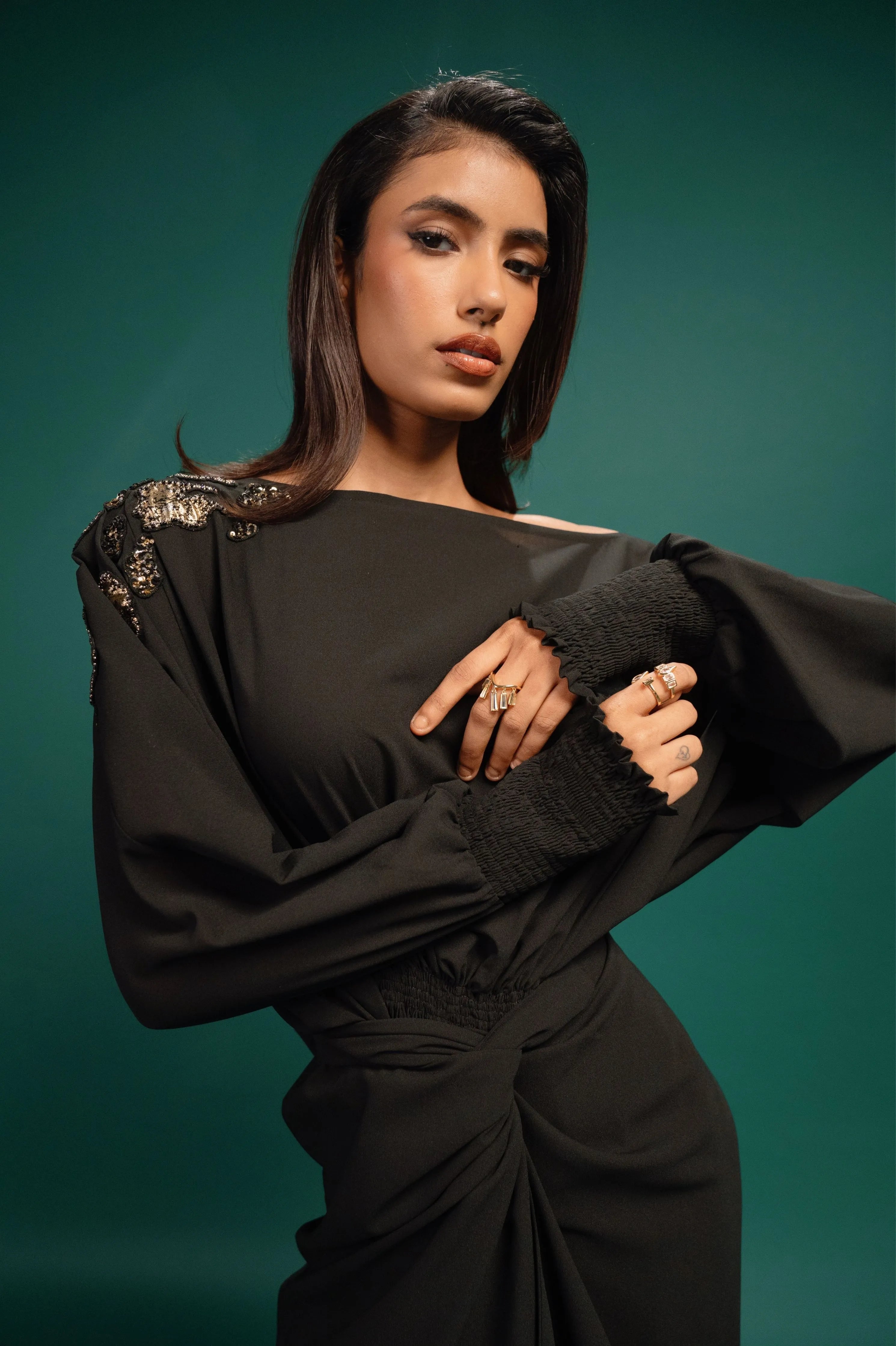 Ebony Spotted Wrap Georgette Dress