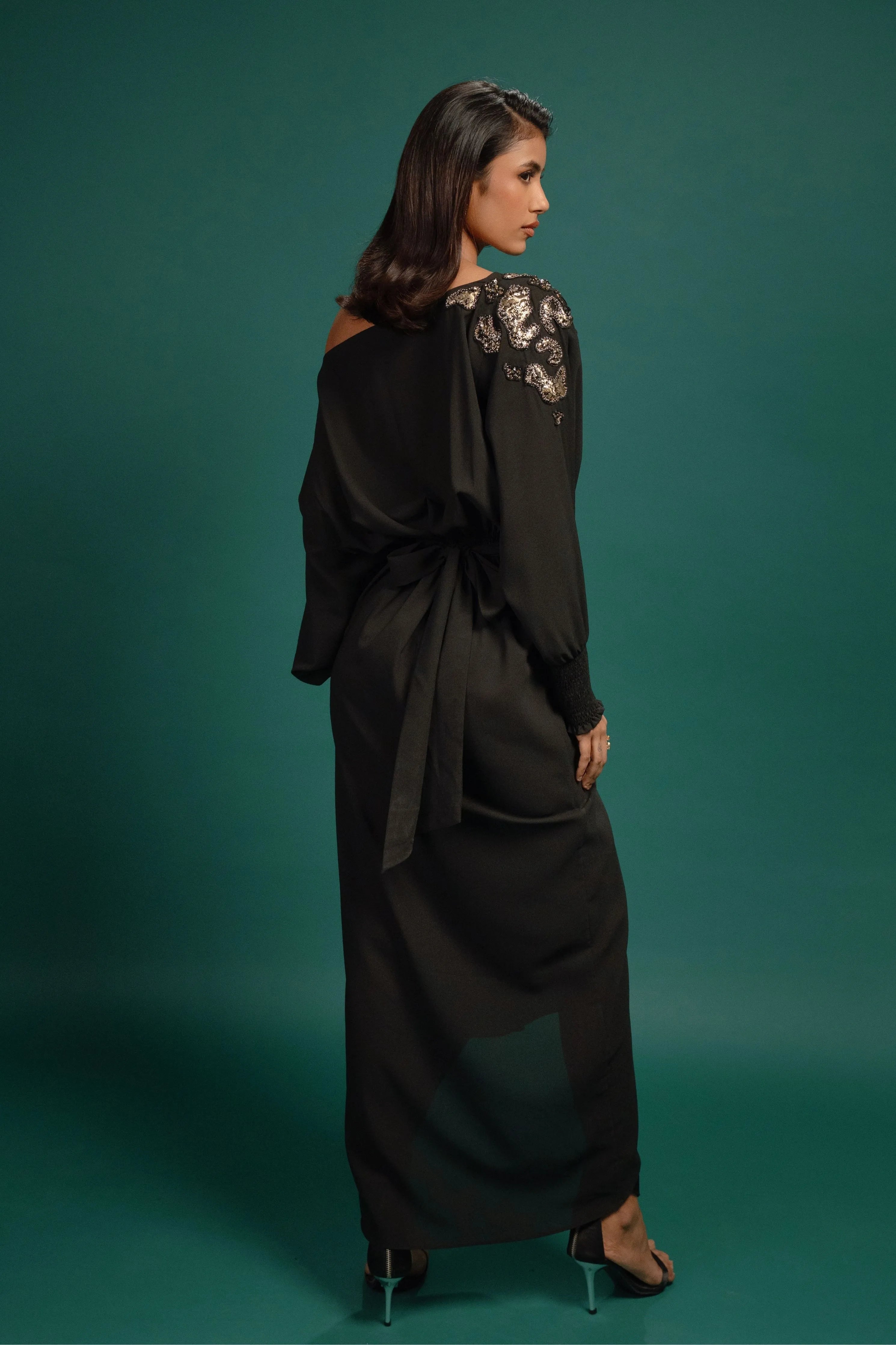Ebony Spotted Wrap Georgette Dress