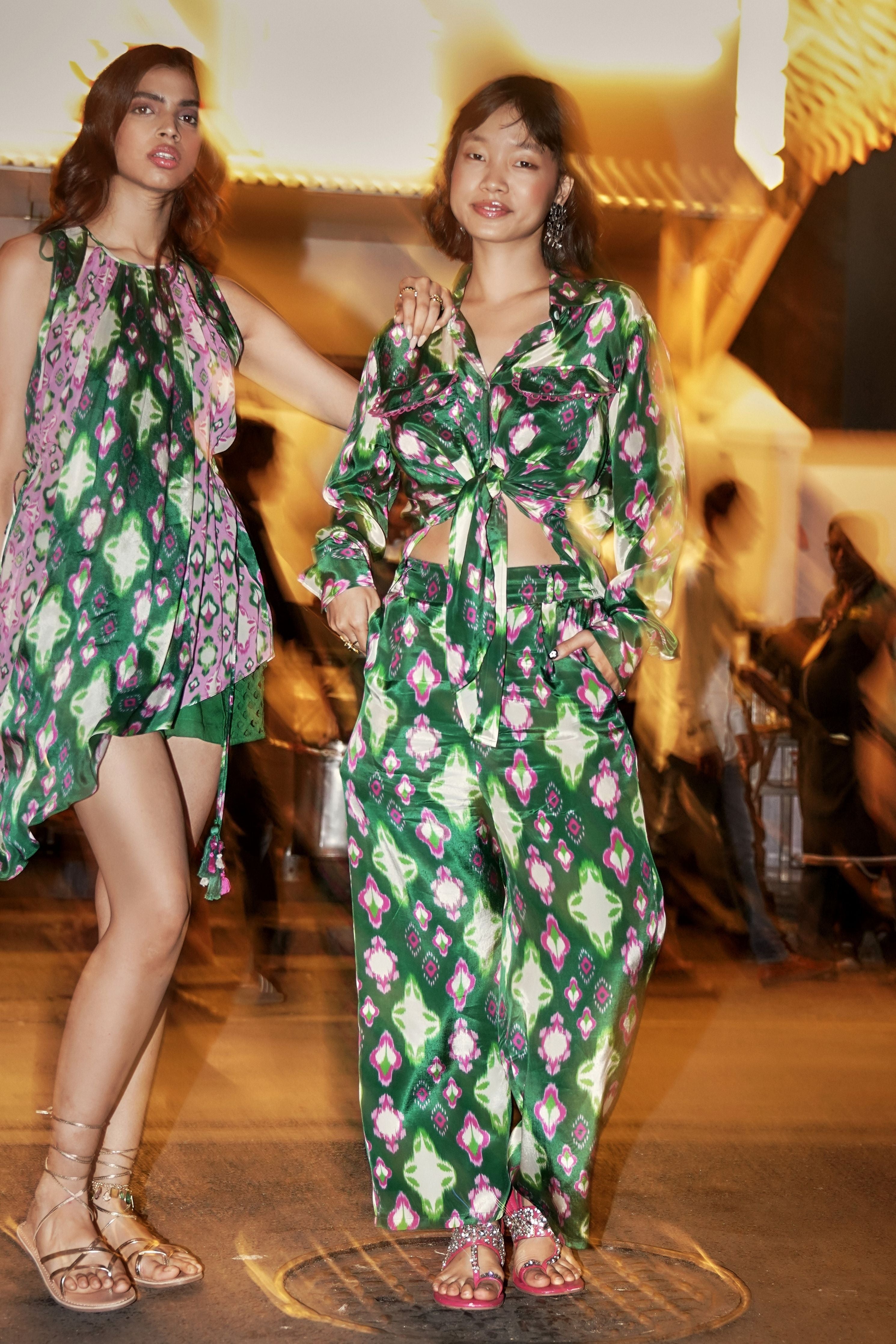 Cafe Green Ikat Tie-Up Shirt