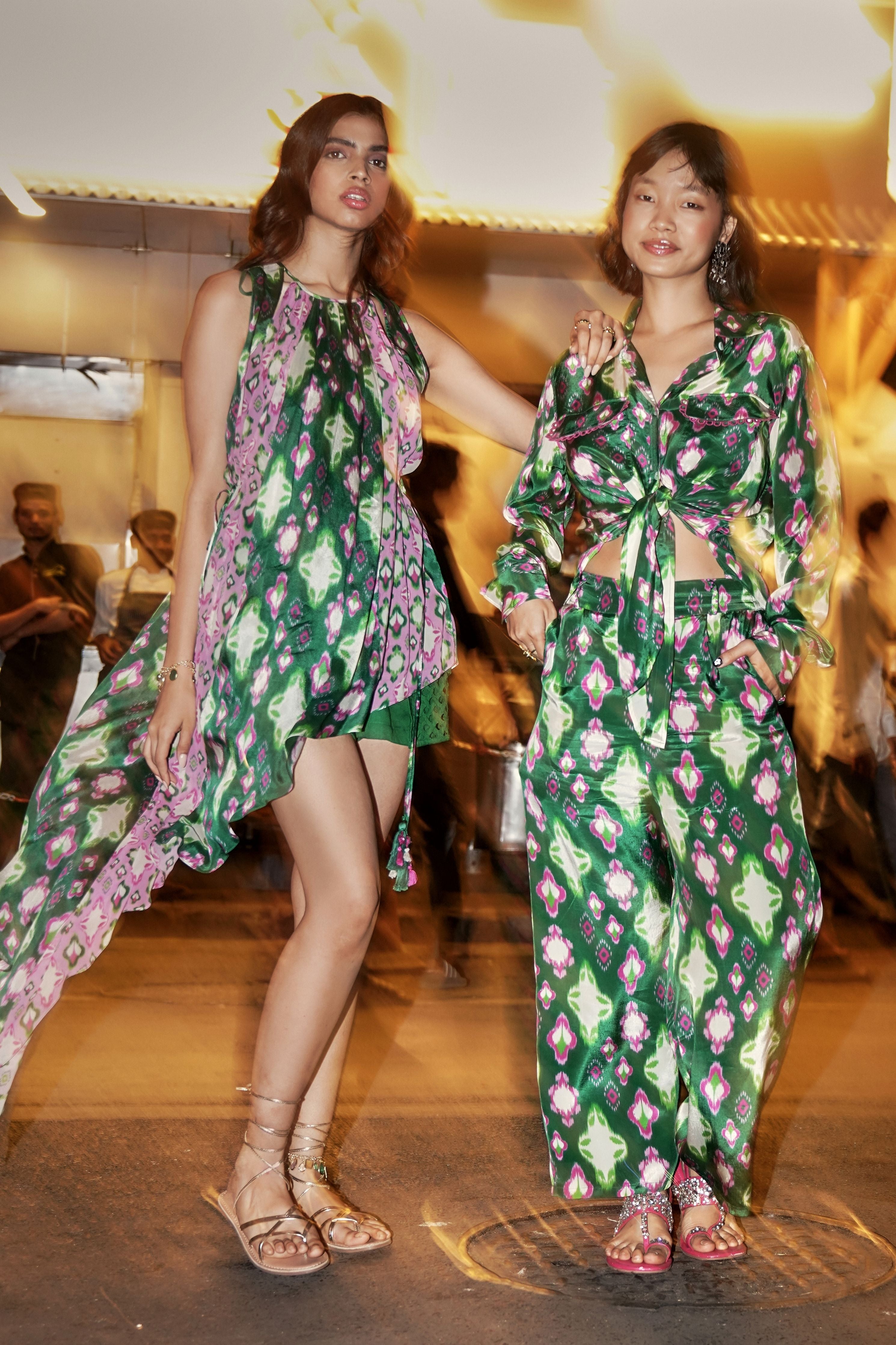 Cafe Green Ikat Straight Trousers