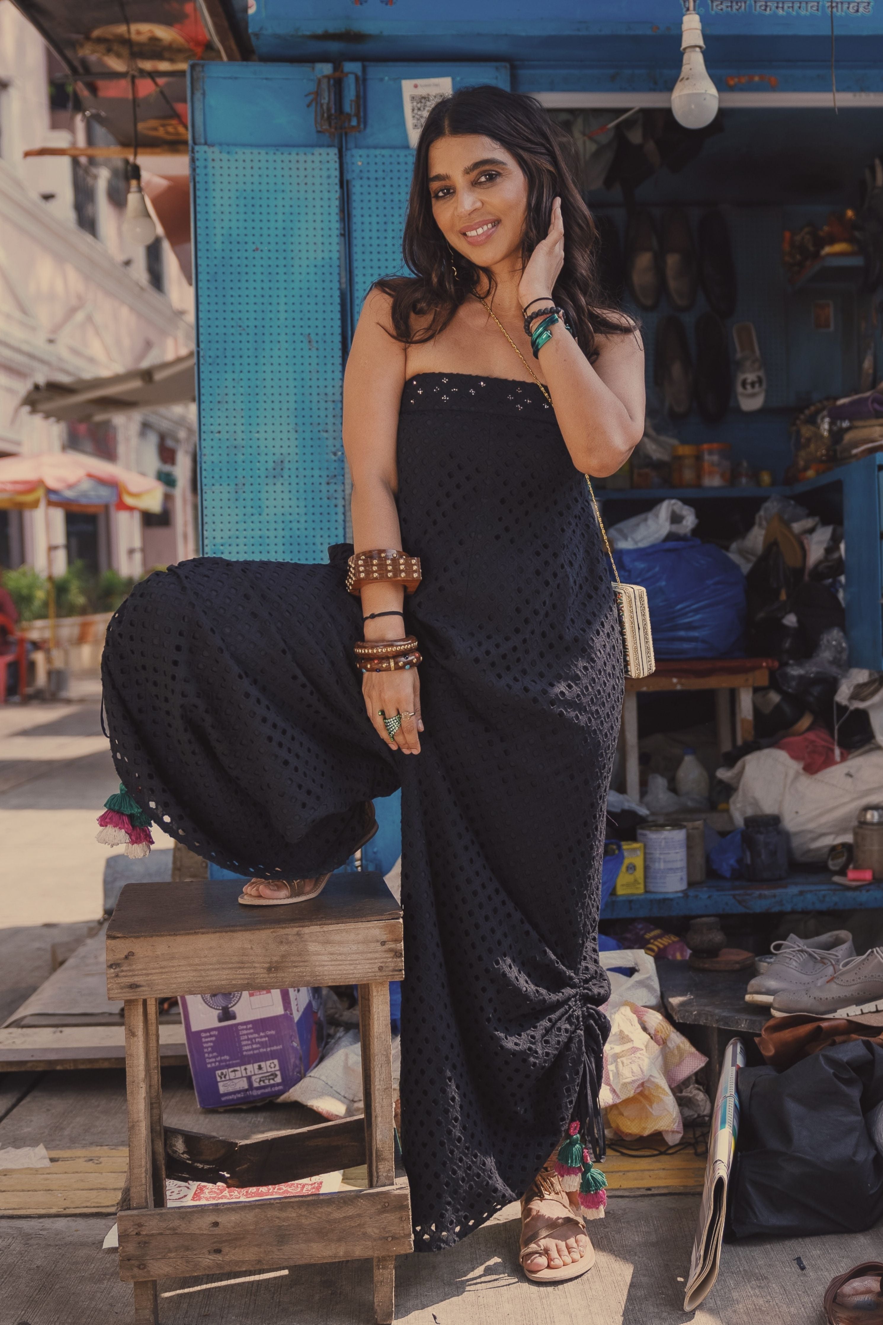 Black Schiffli Tube Jumpsuit
