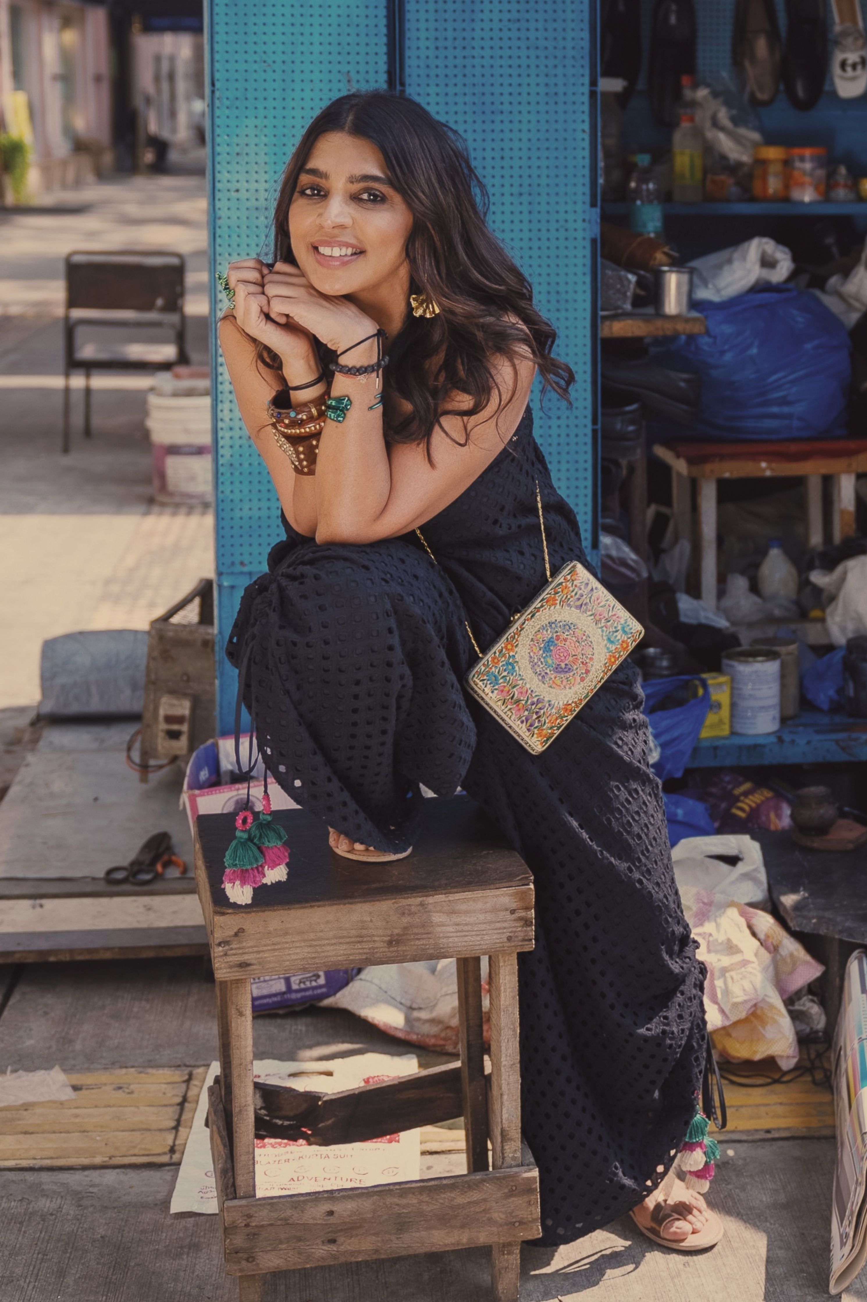 Black Schiffli Tube Jumpsuit