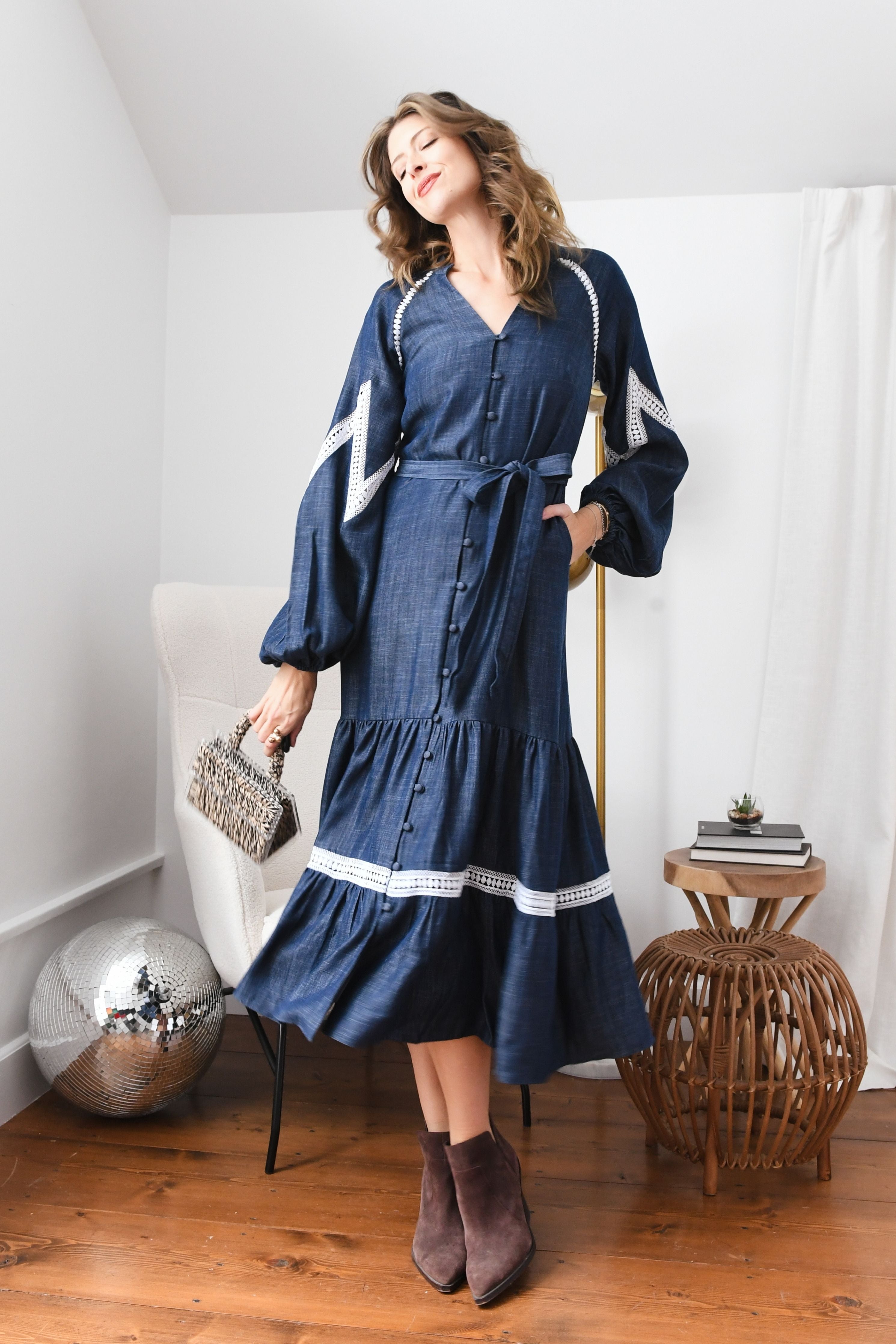 Laced Up Tencel Denim Dress