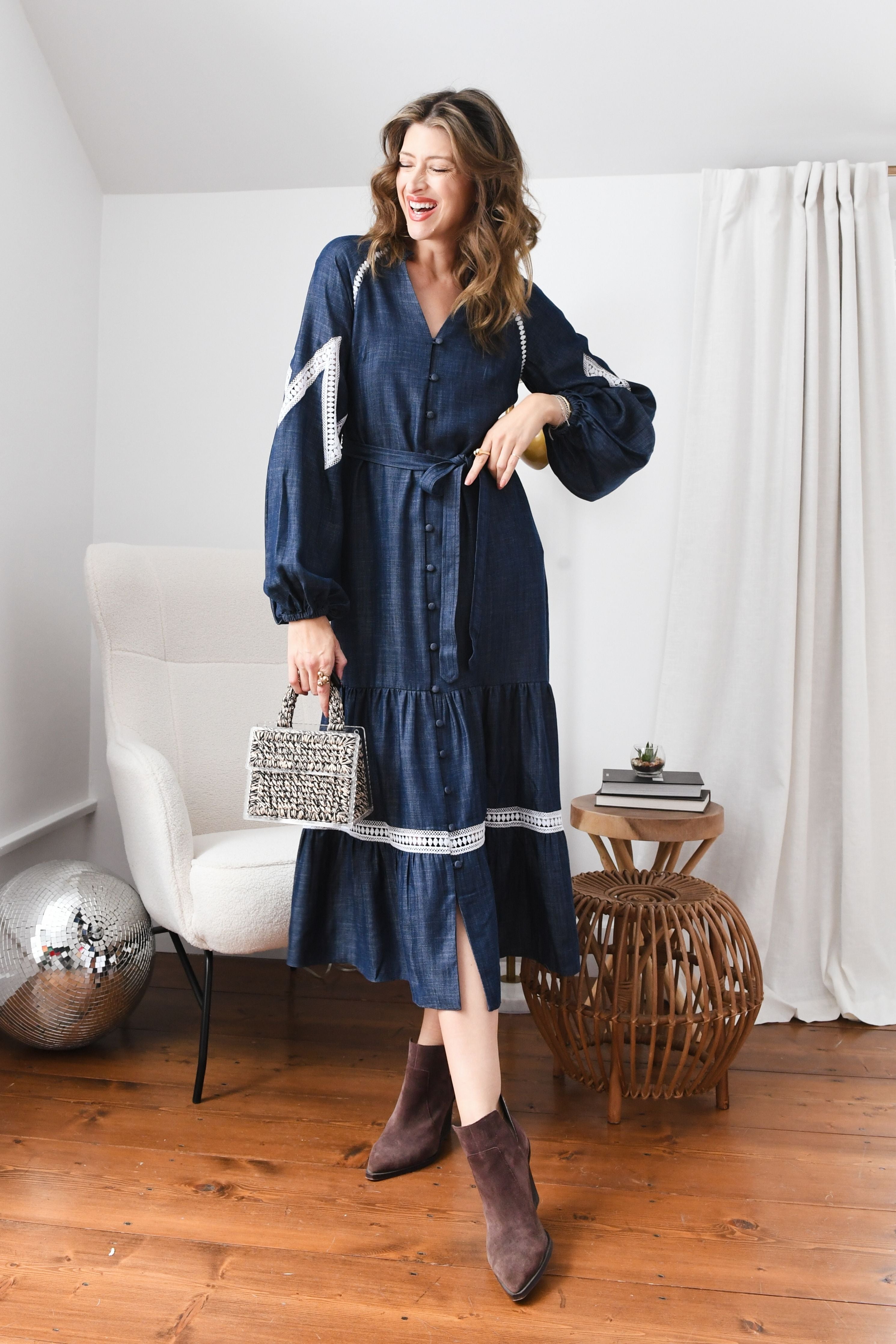 Laced Up Tencel Denim Dress