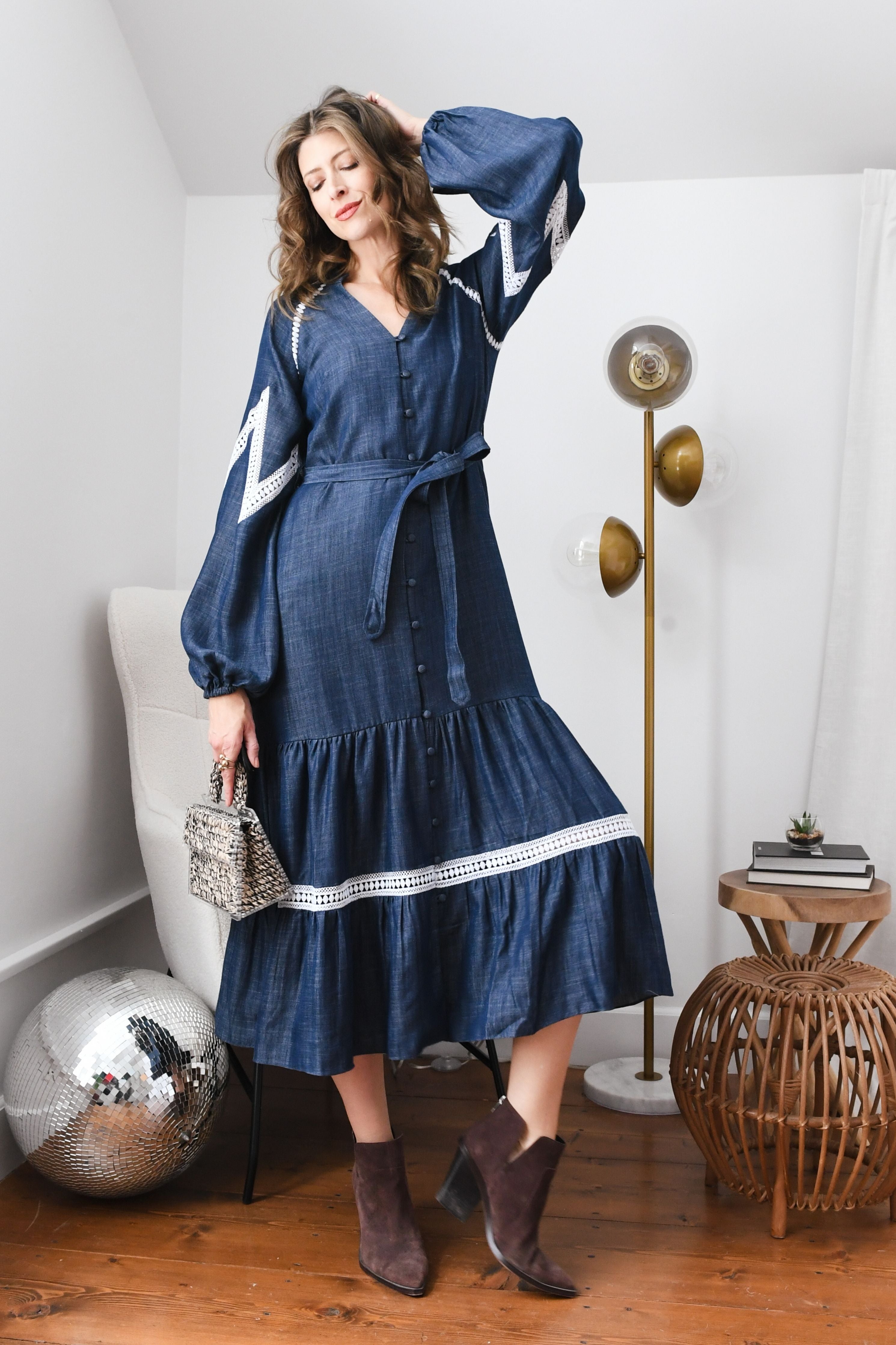 Laced Up Tencel Denim Dress