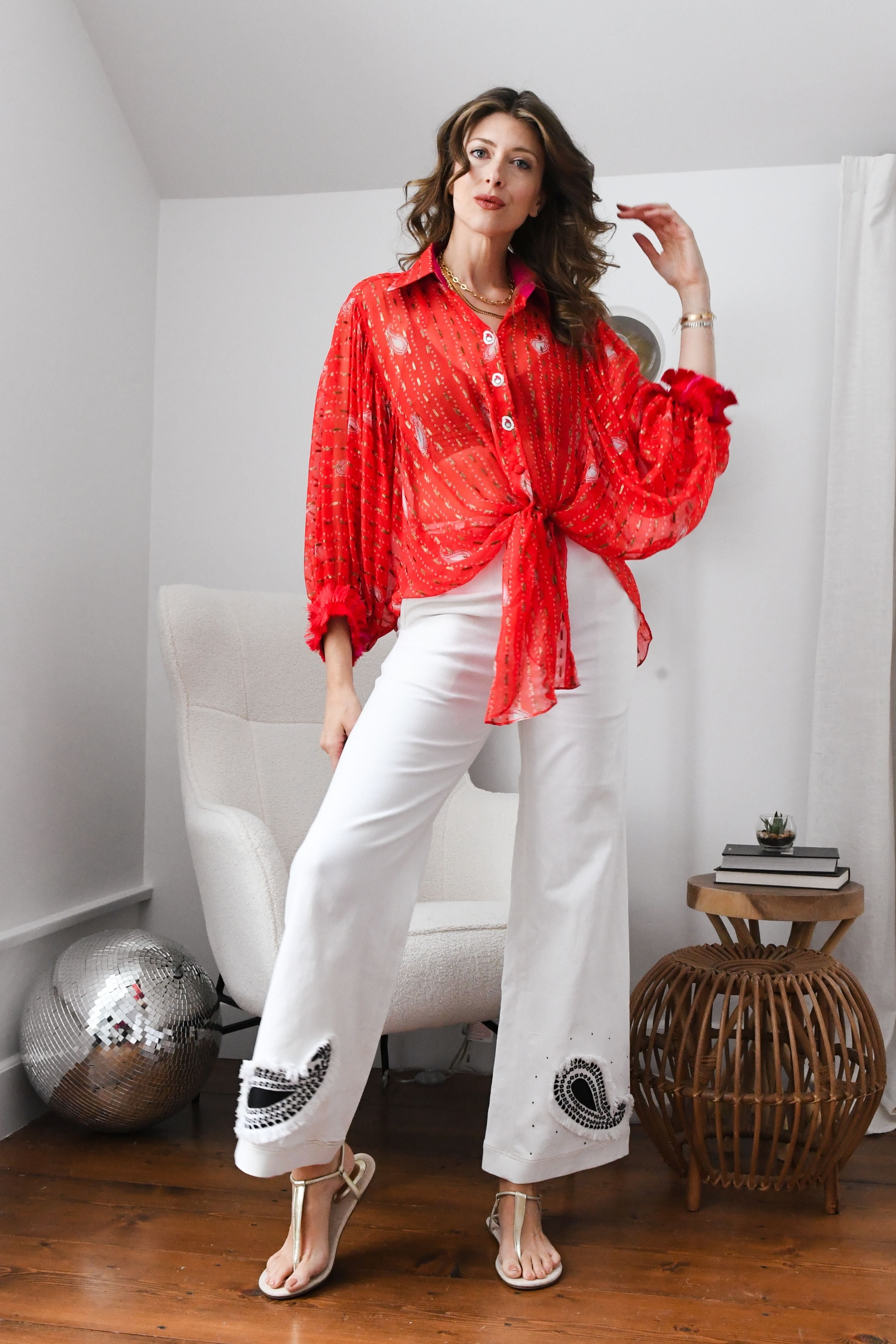 Red Bandhini Kimono Shirt