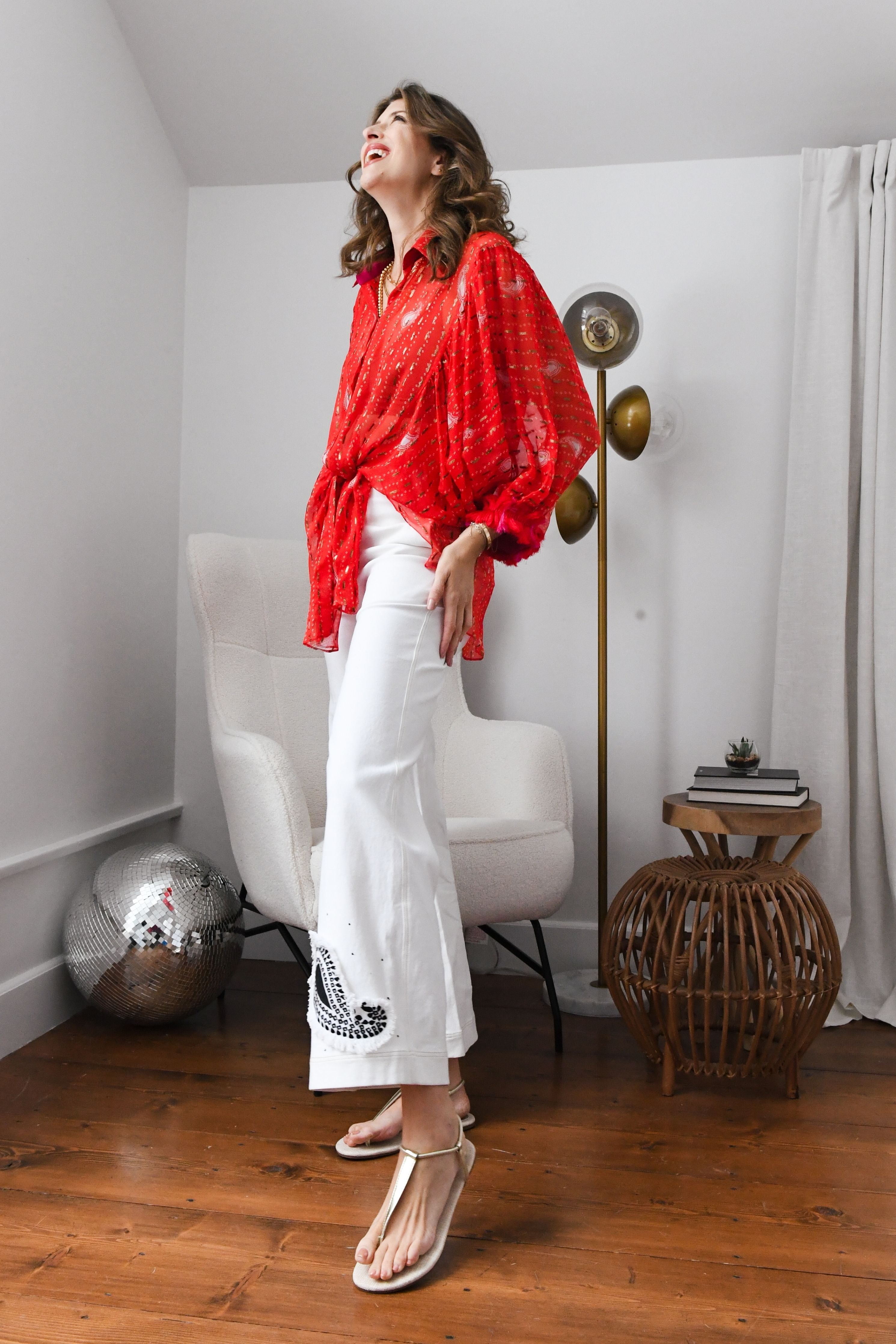 Red Bandhini Kimono Shirt