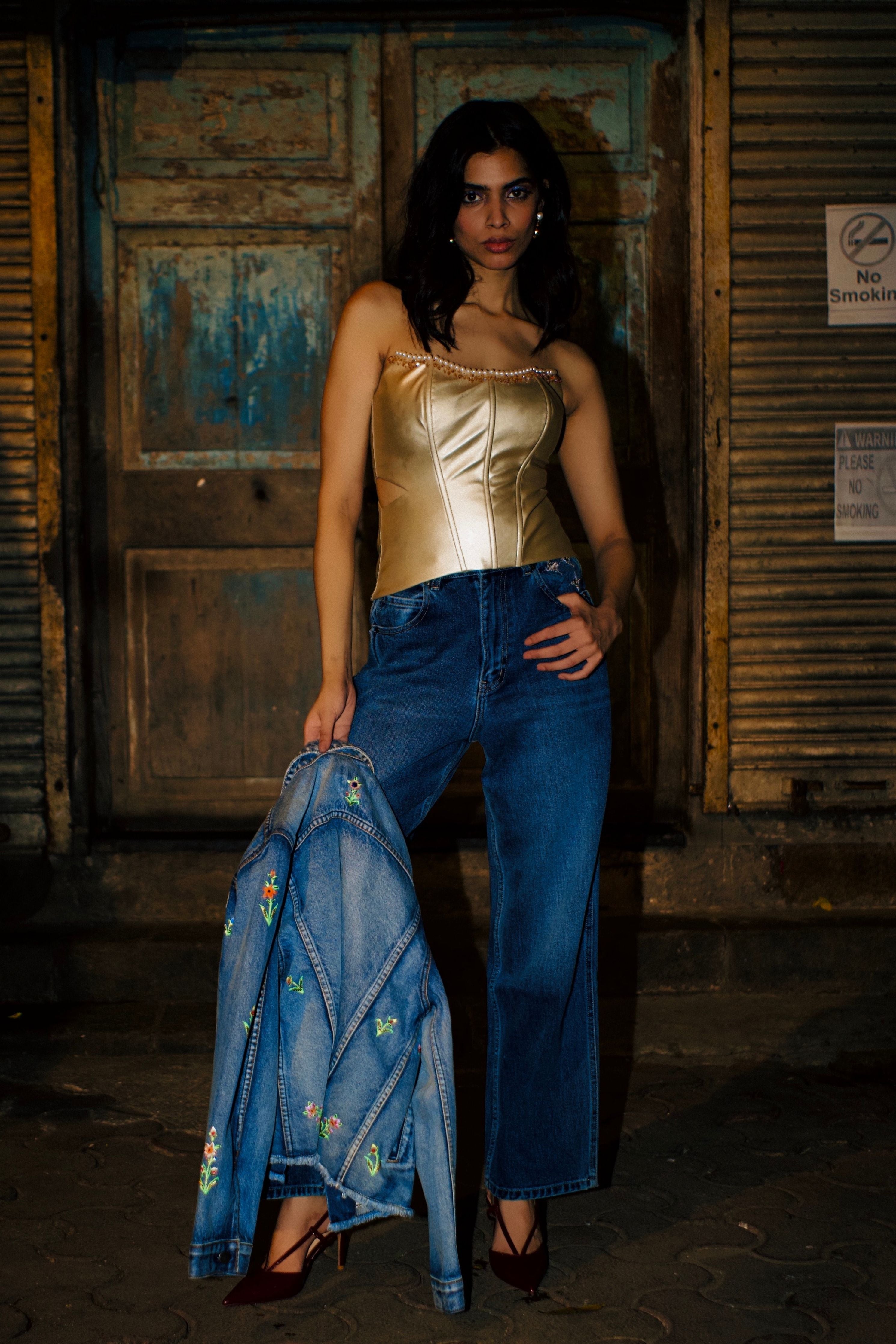 Gold Embellished Cut-Out Corset