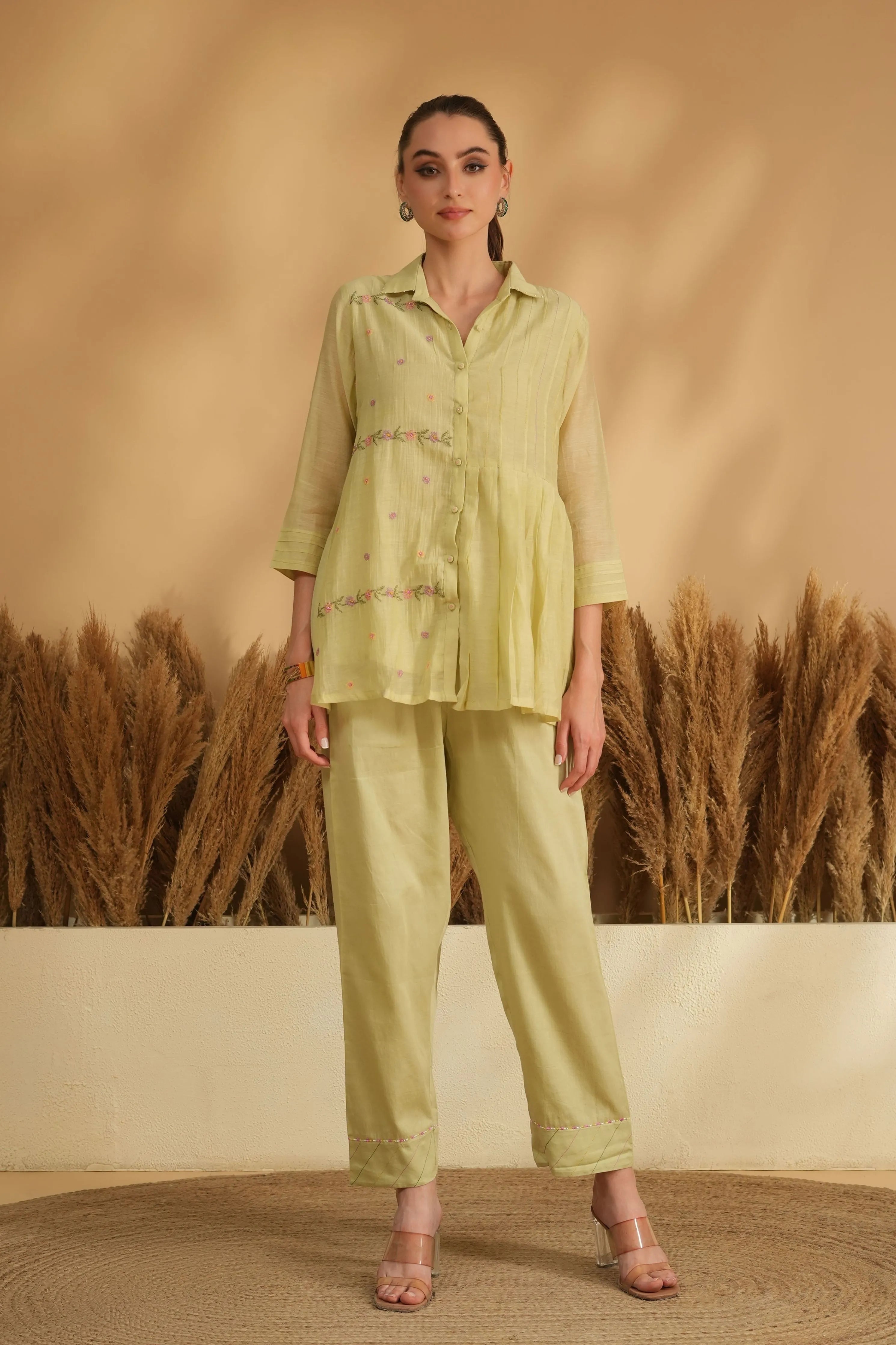 Green Panel Cross Stitch Embroidery Co-Ord Set