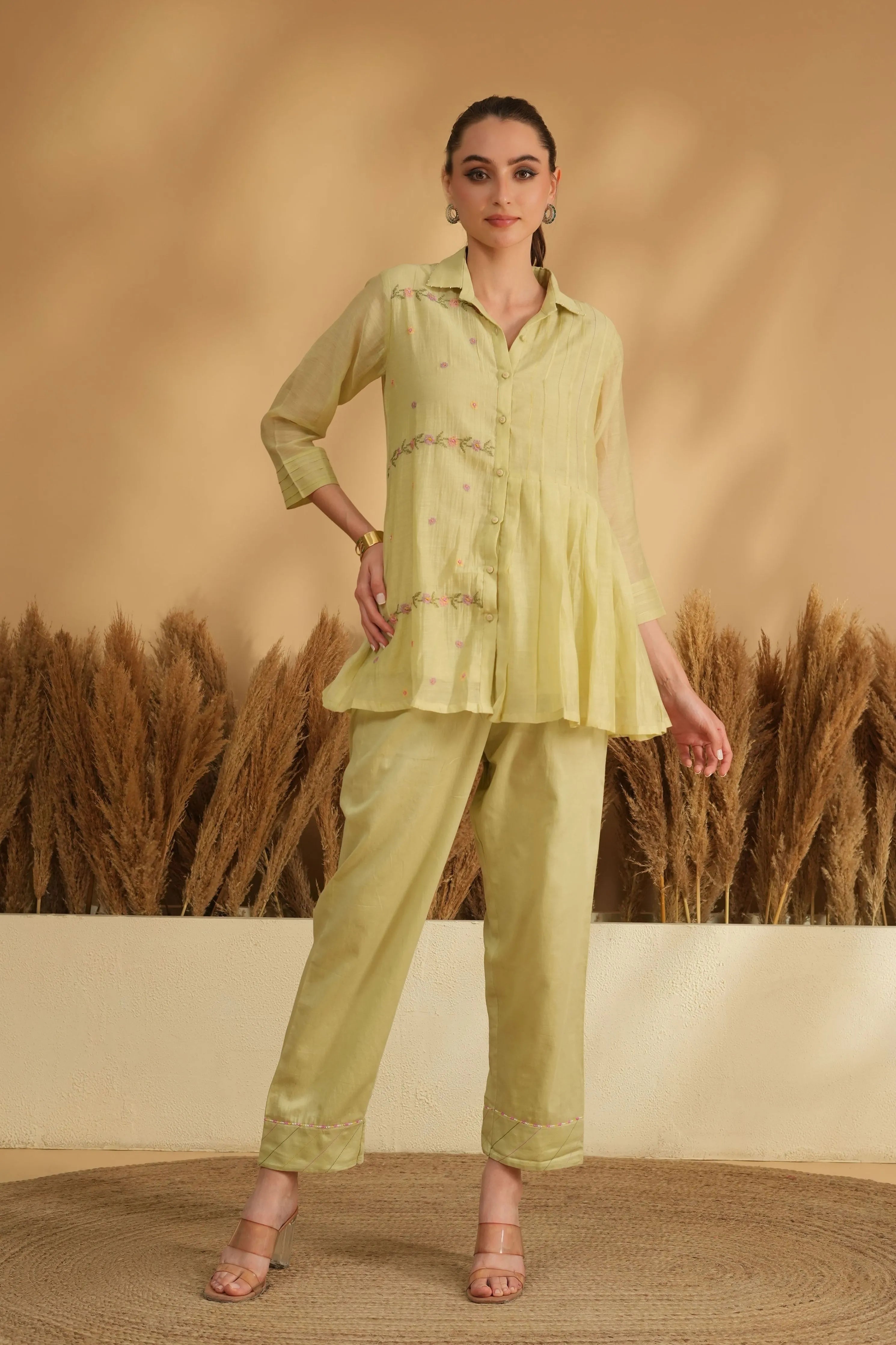 Green Panel Cross Stitch Embroidery Co-Ord Set