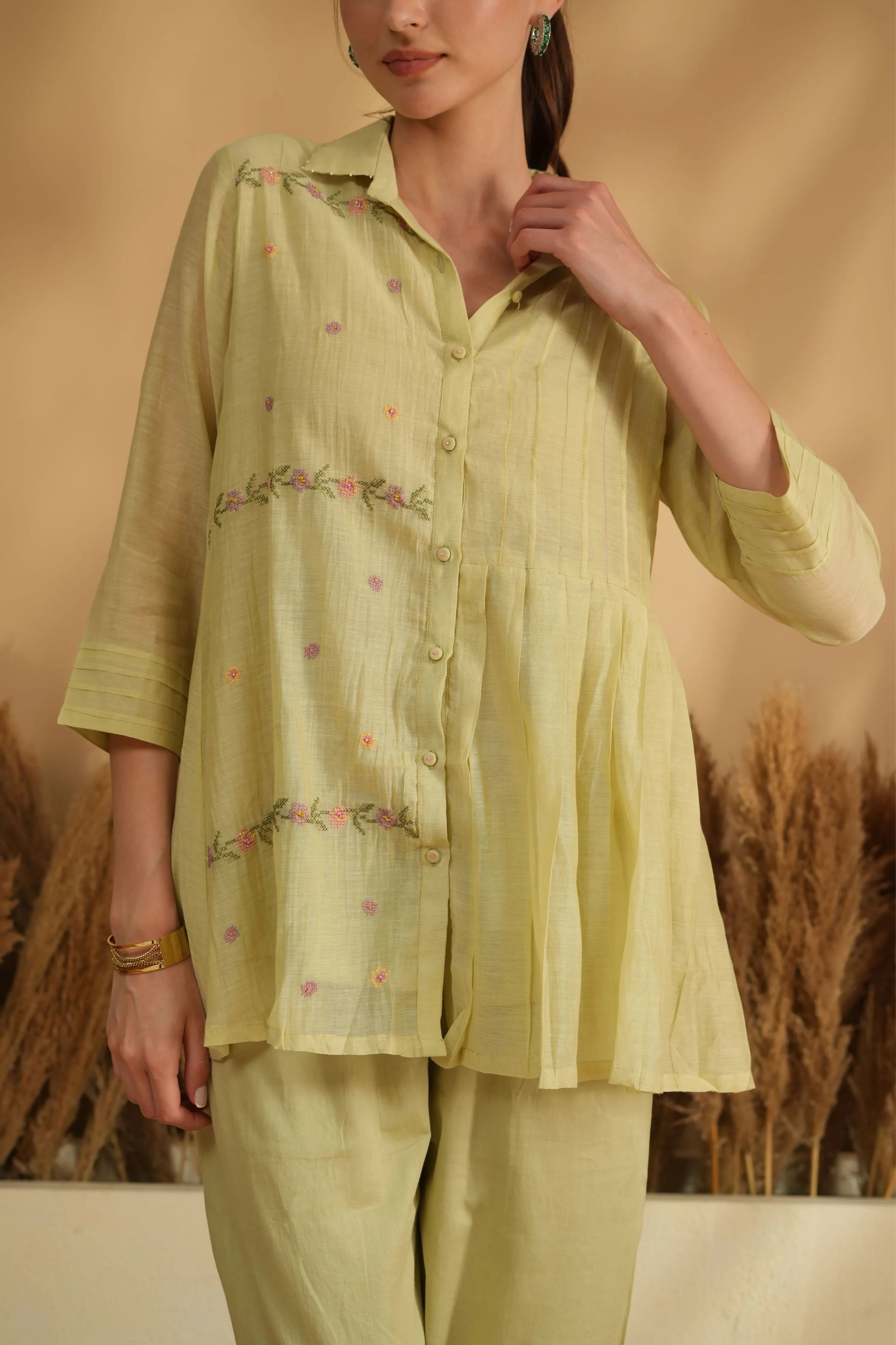 Green Panel Cross Stitch Embroidery Co-Ord Set