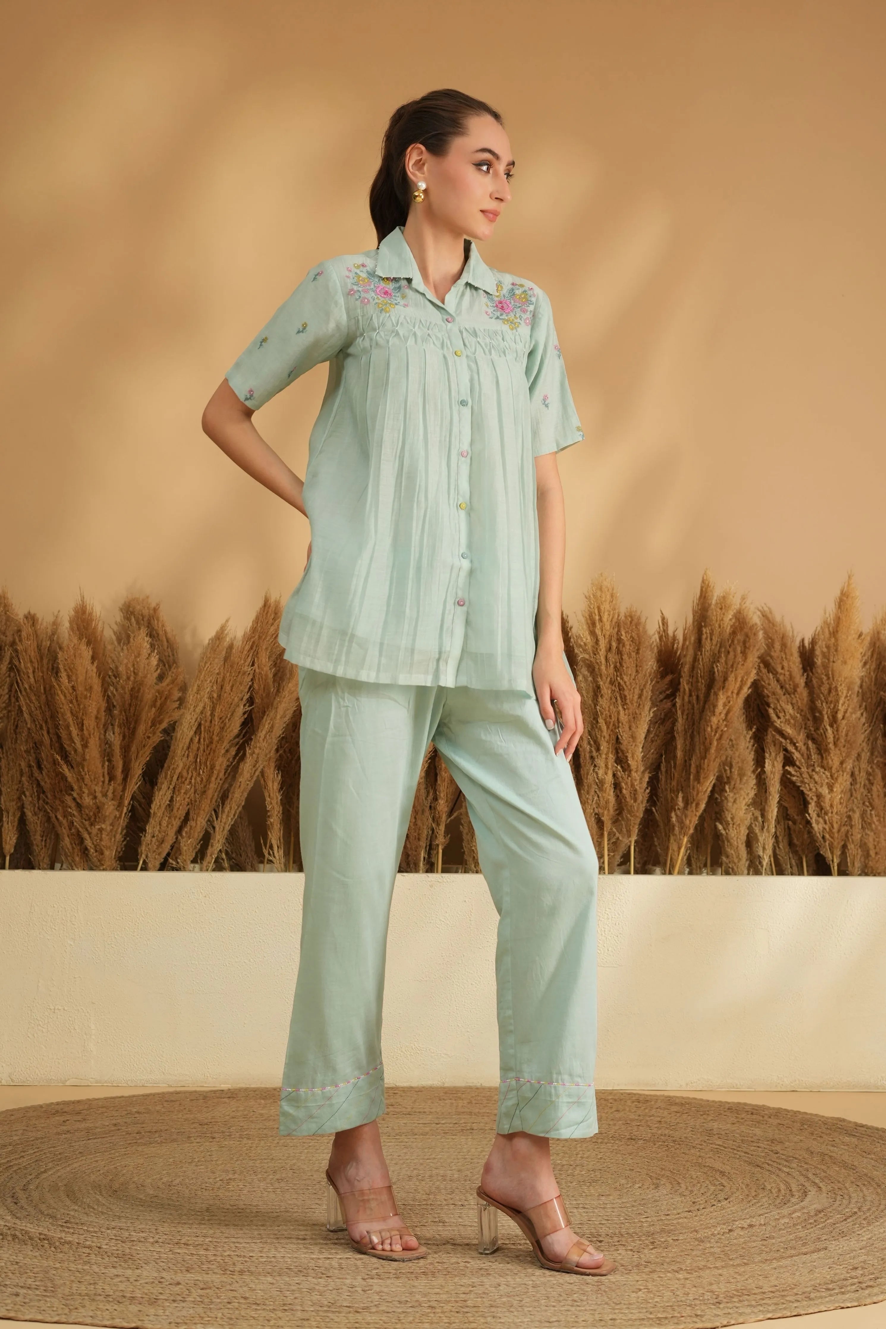 Blue Smocking Cross Stitch Embroidery Co-Ord Set