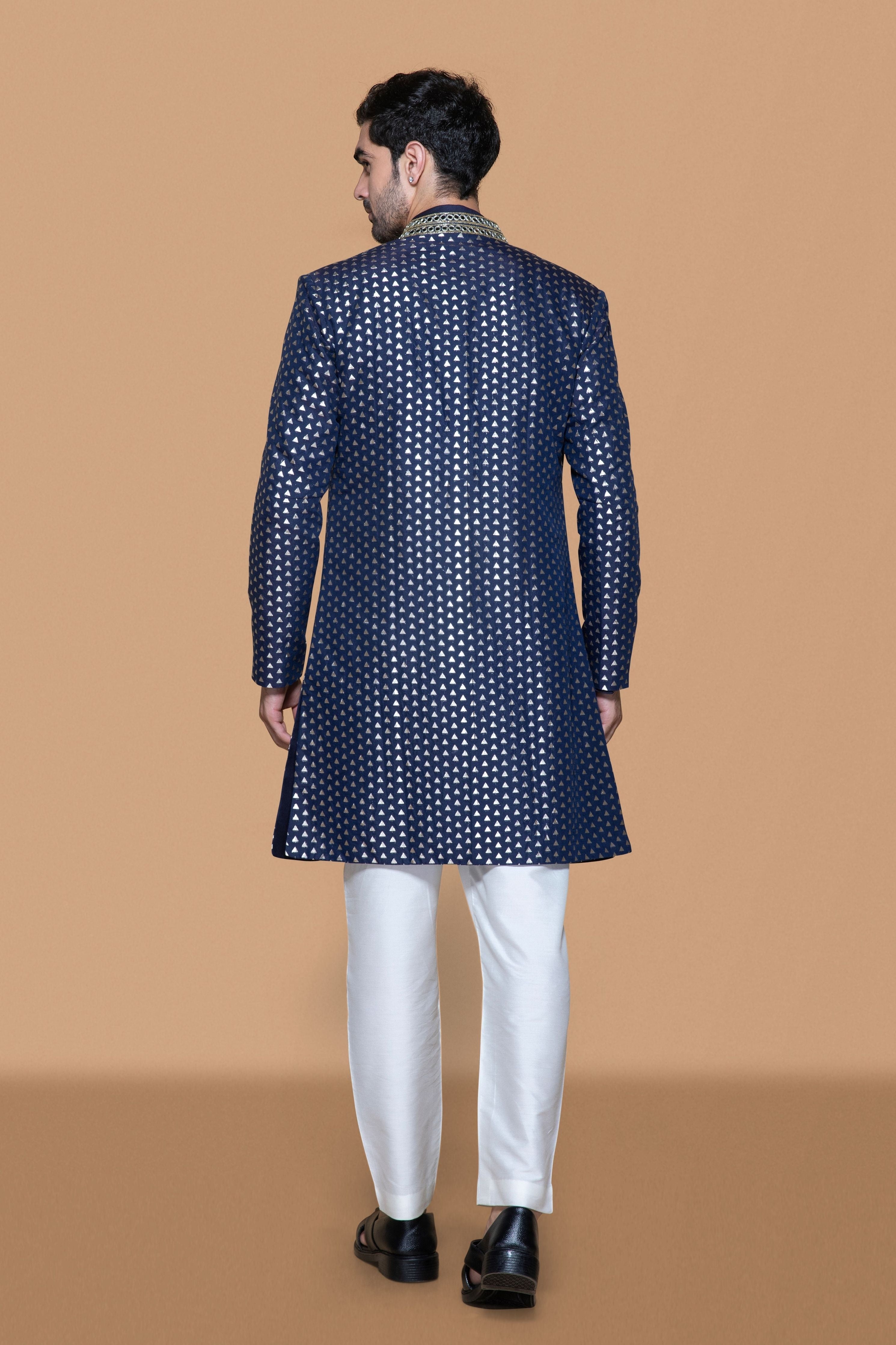 Blue Brocade Embroidered Open Jacket Set