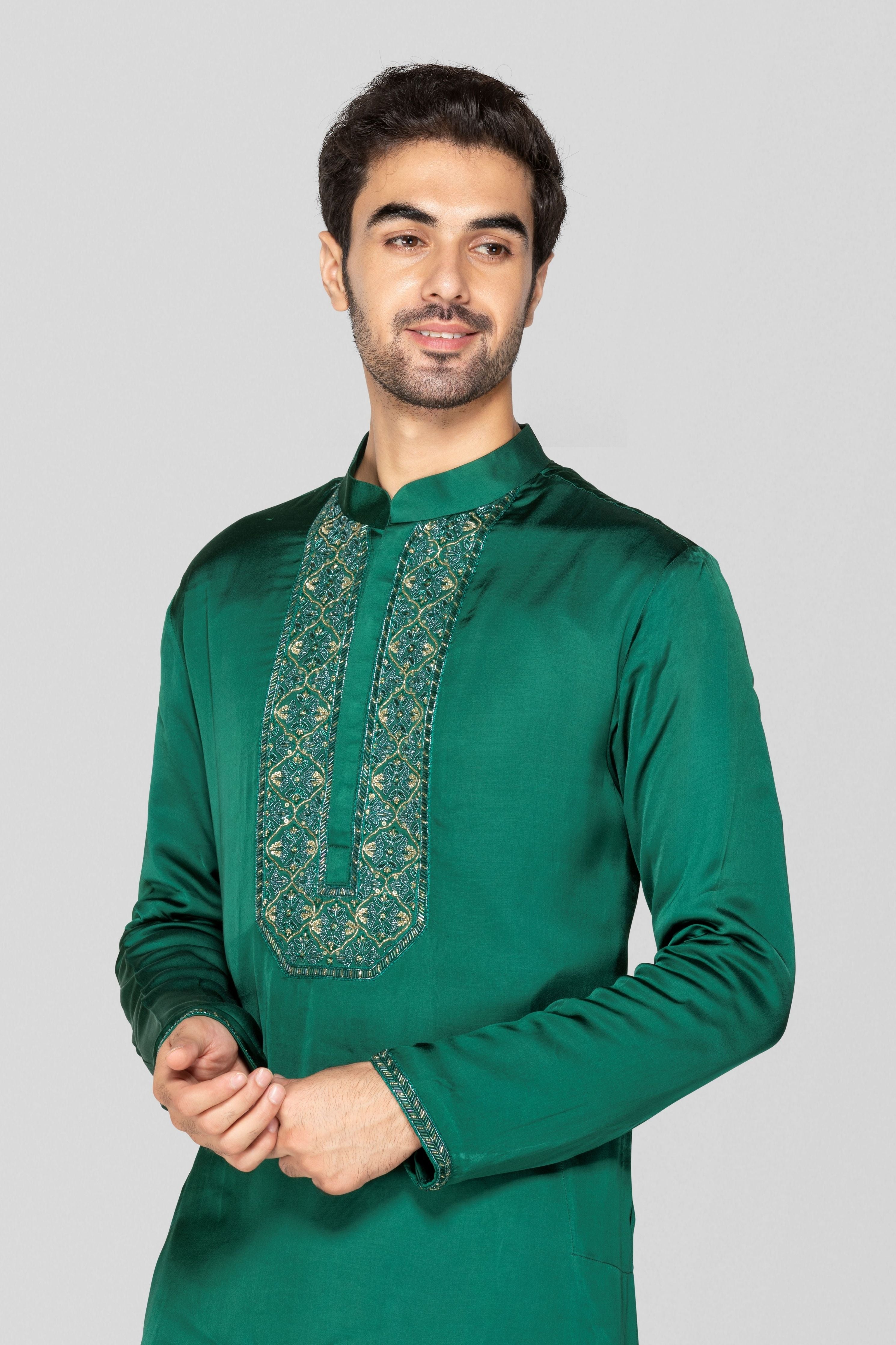 Green Embroidered Kurta Set