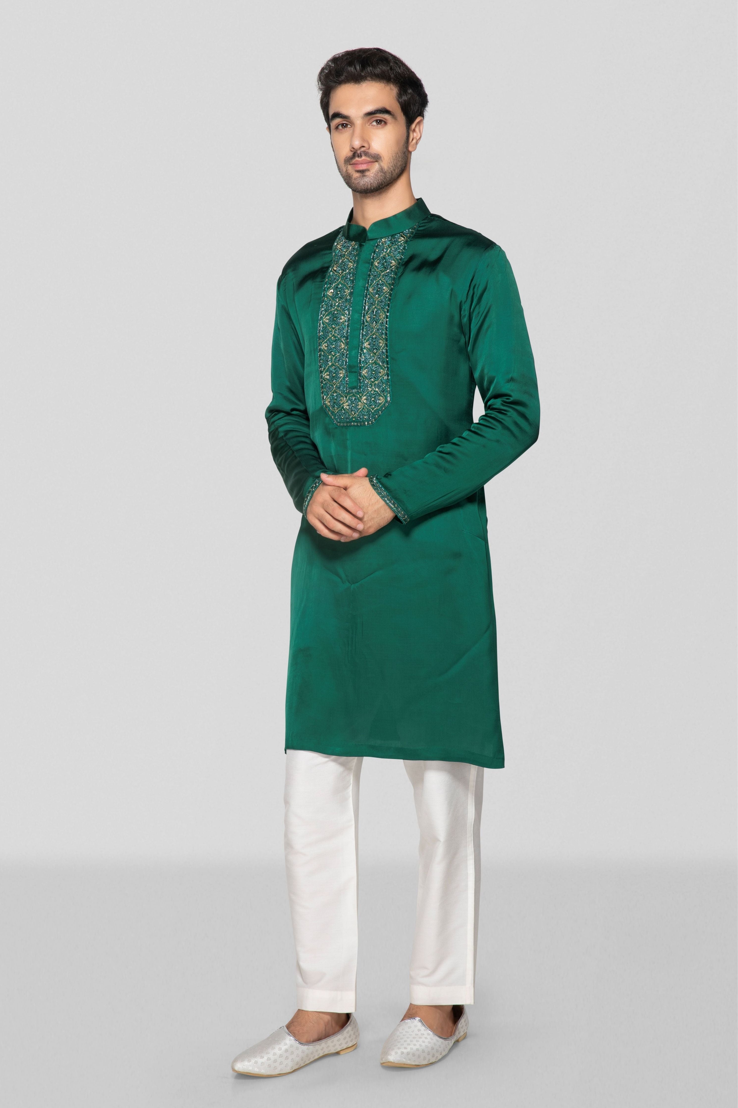 Green Embroidered Kurta Set