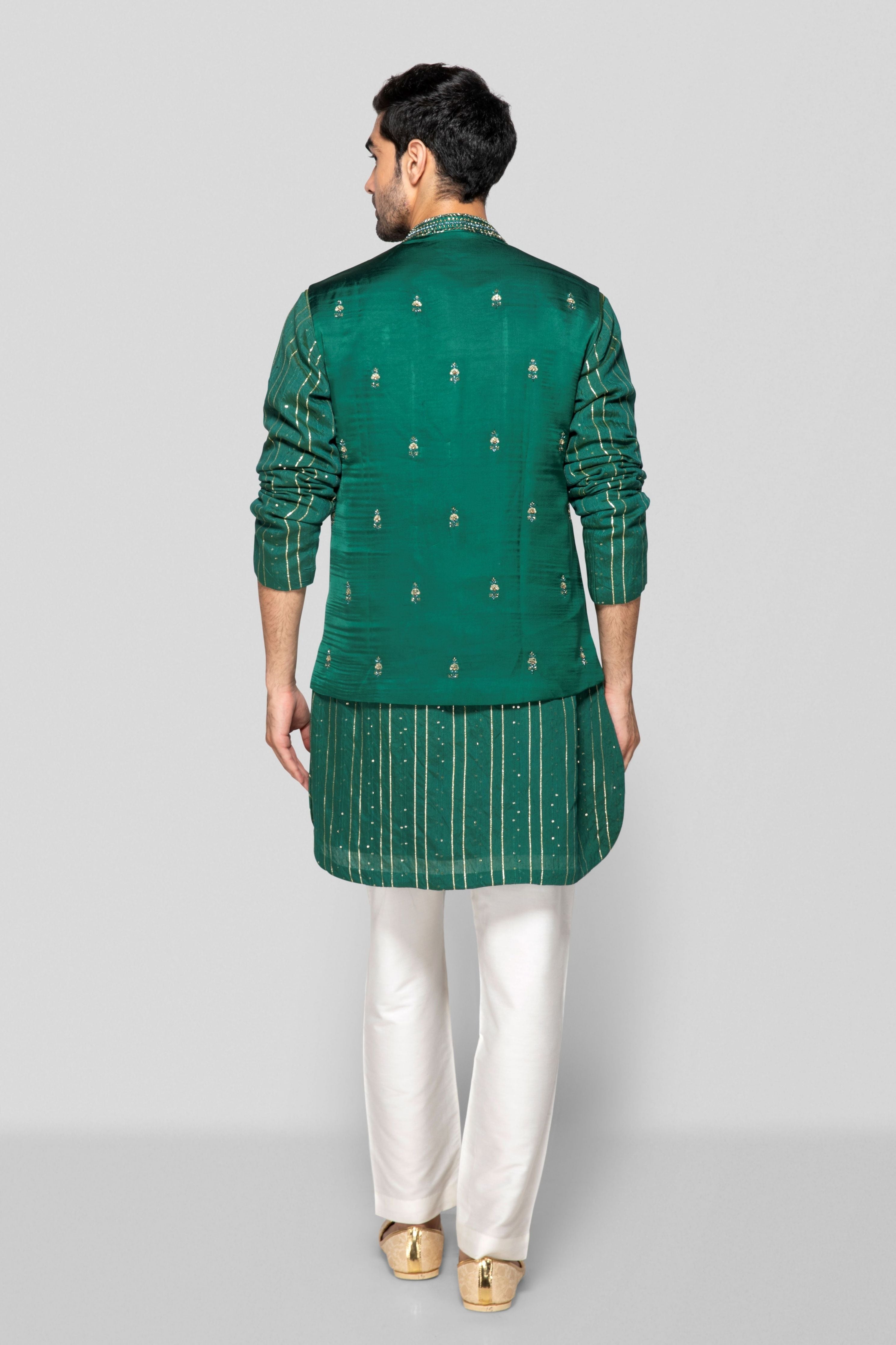 Embroidered Green Bundi Set