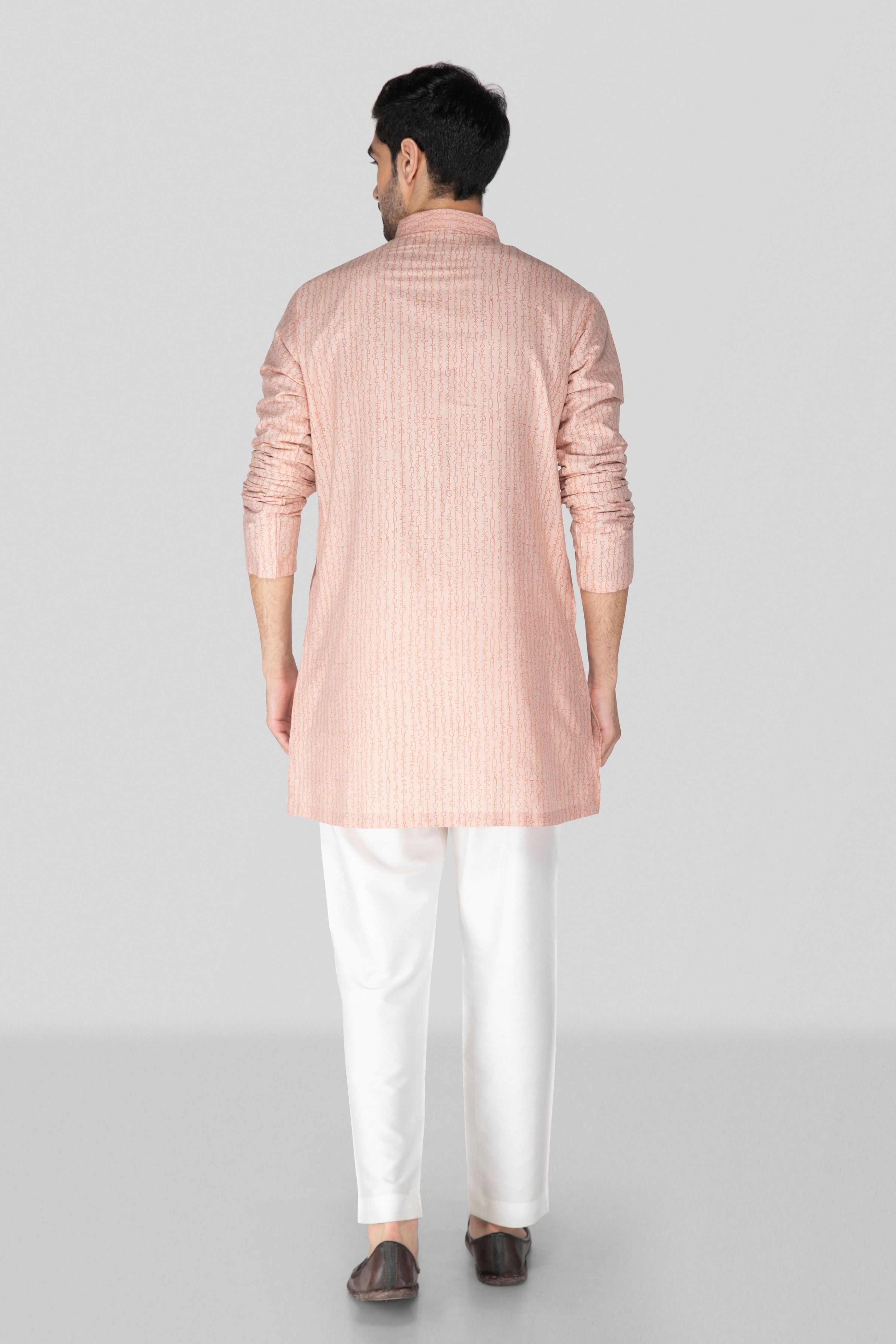 Peach Hand Block Printed Short Kurta Set