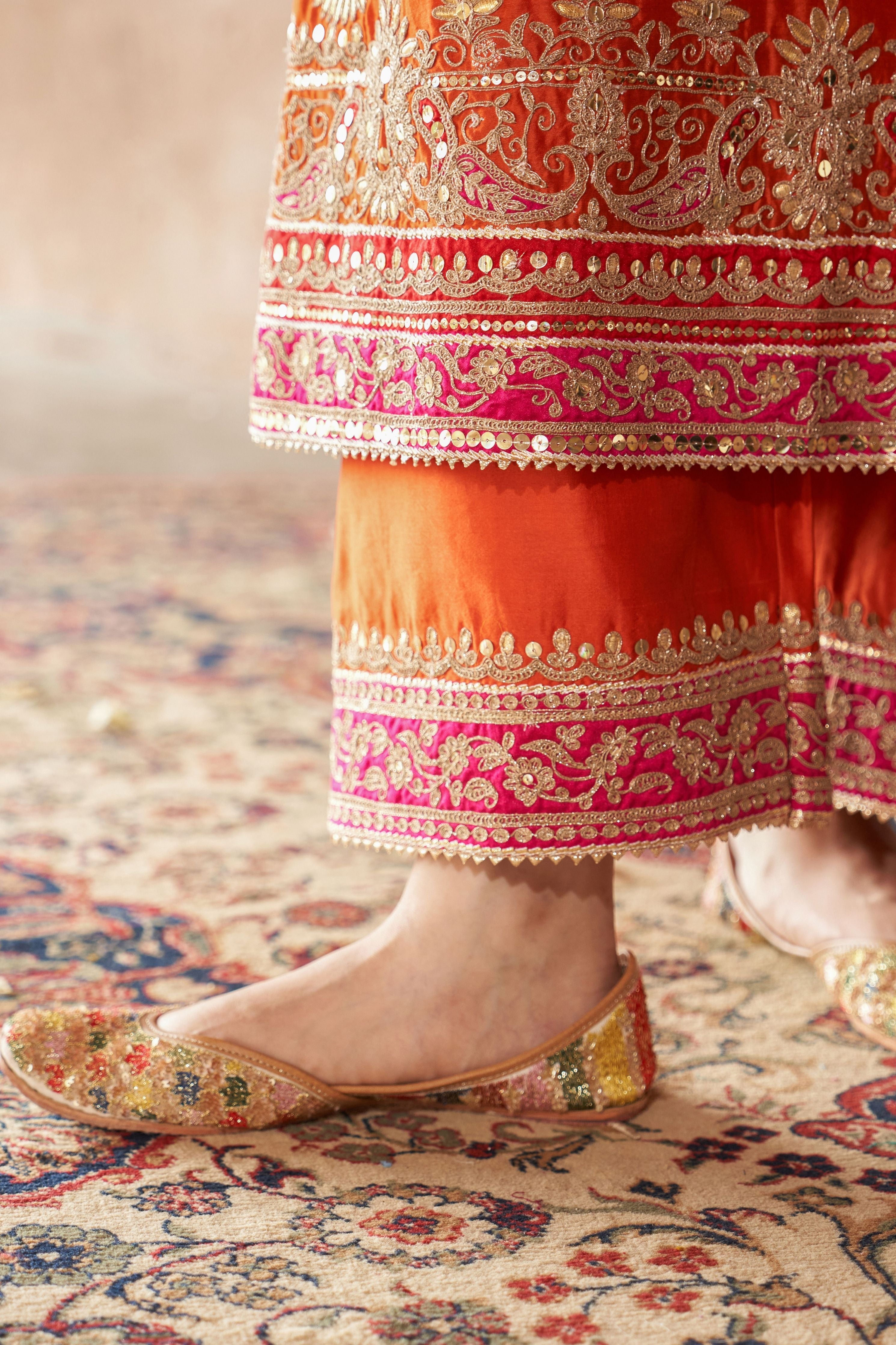 Sobia  Burnt Orange Long Kurta With Palazzo And Dupatta
