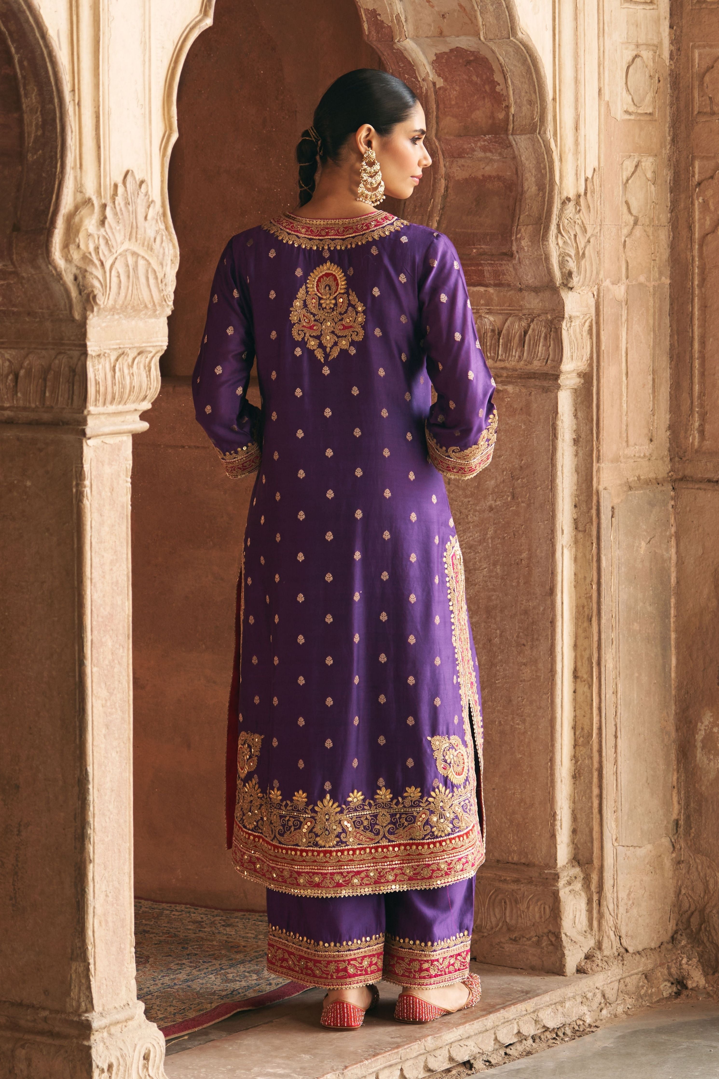 Sobia  Deep Purple Long Kurta With Palazzo And Dupatta