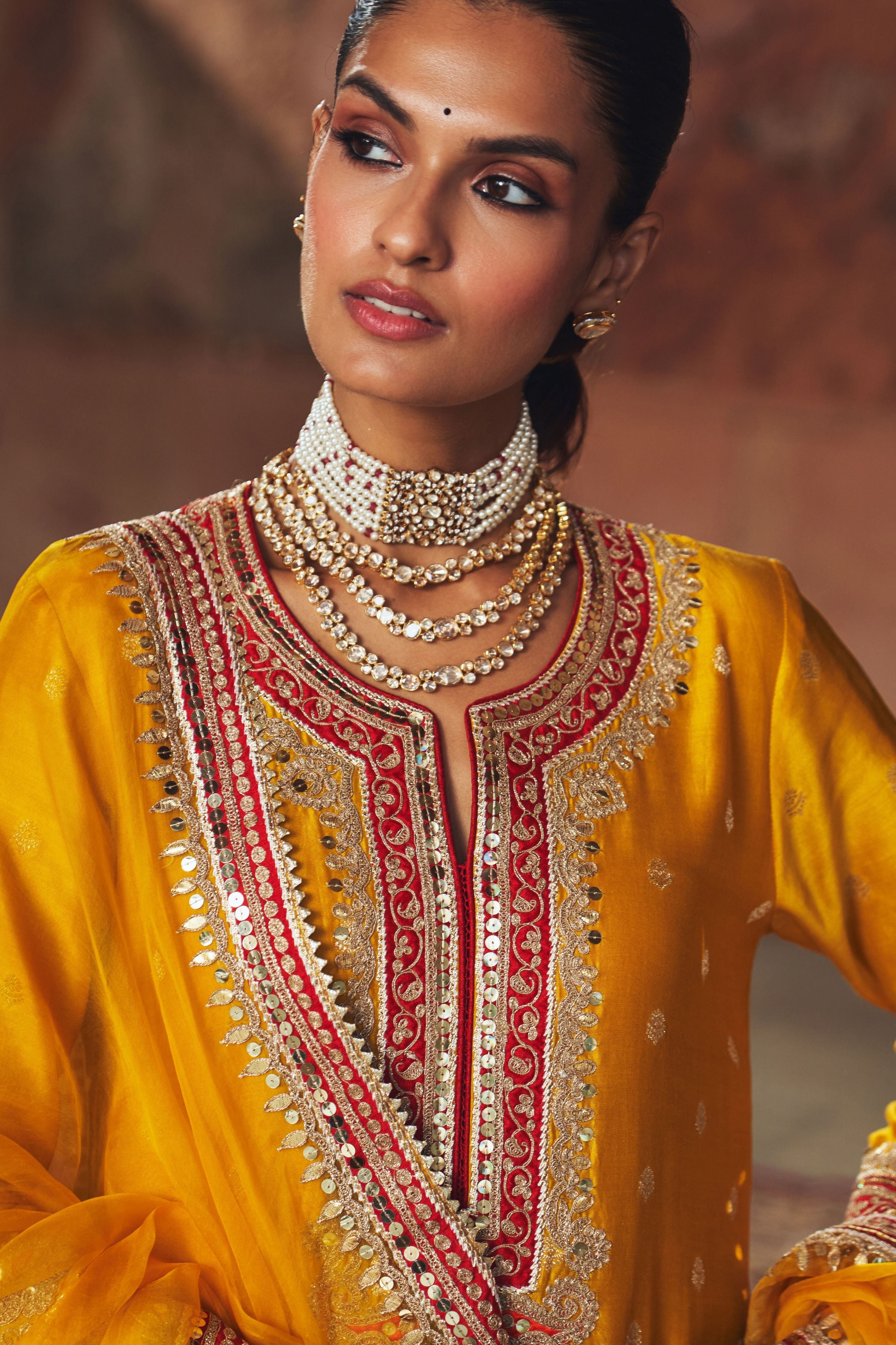 Sobia  Mustard Long Kurta With Palazzo And Dupatta