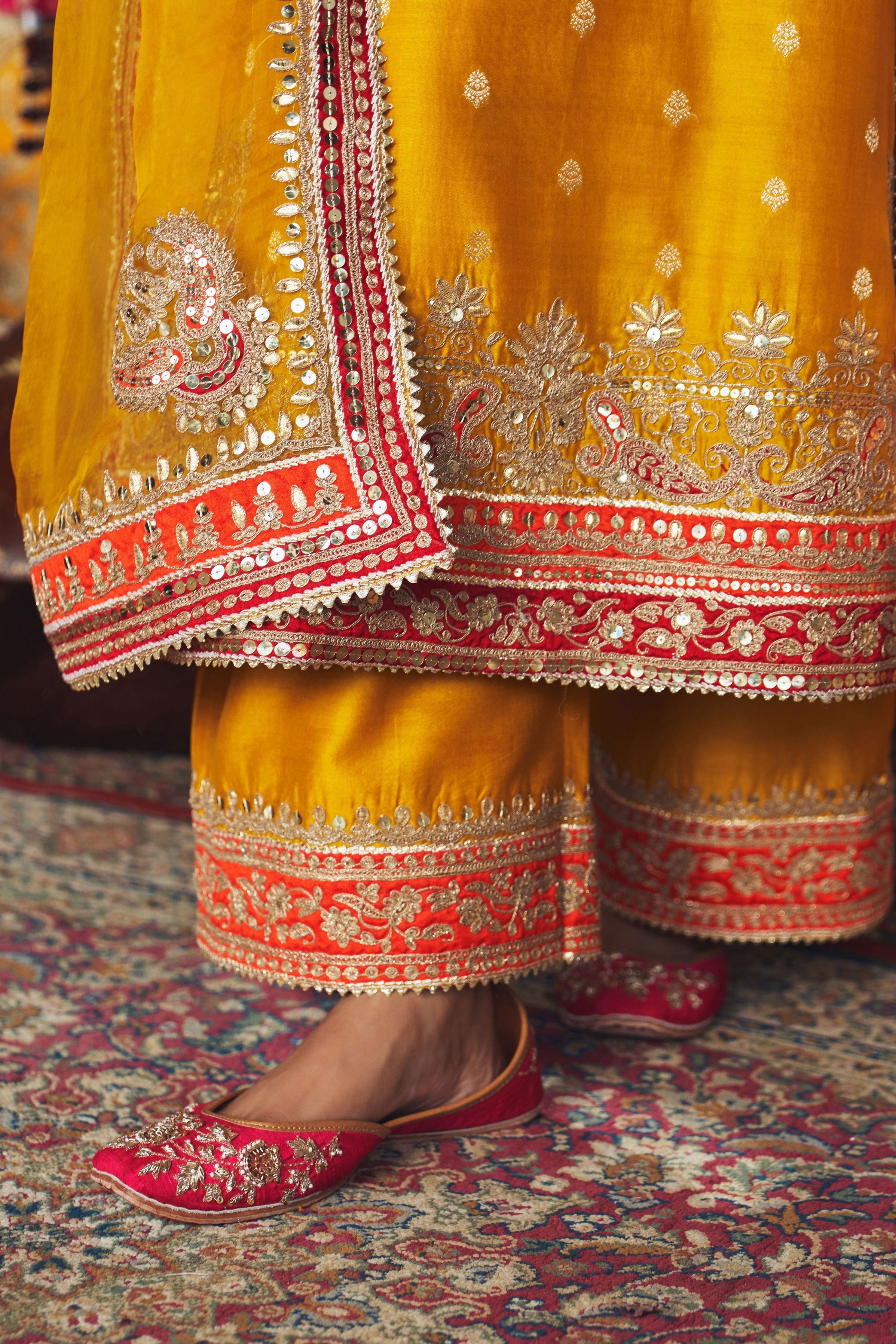 Sobia  Mustard Long Kurta With Palazzo And Dupatta