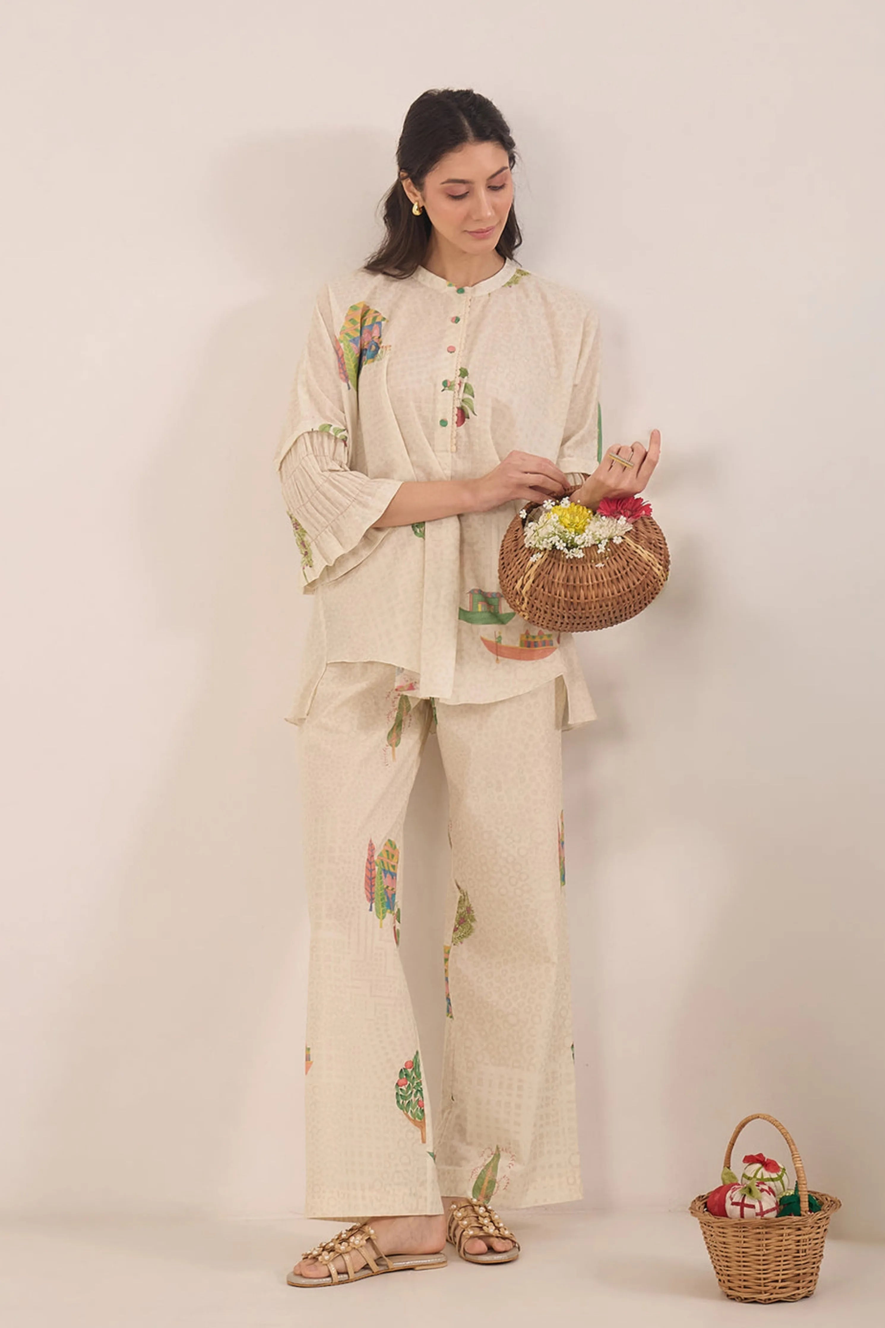 Gulposh Cotton Raglan Sleeve With Boat Pant Co-Ord Set